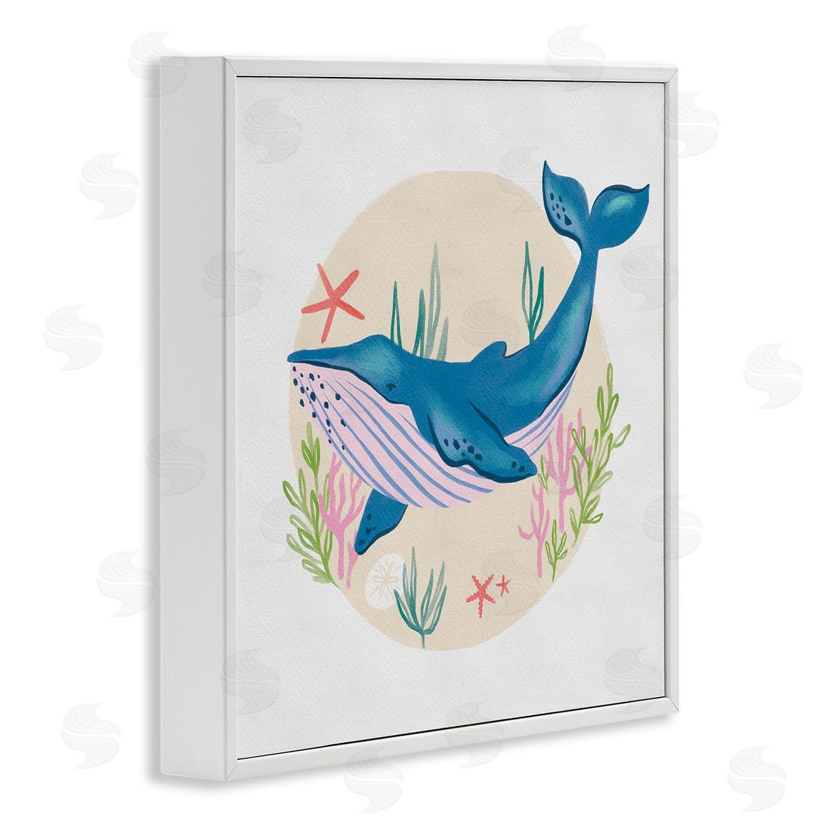 Deborah Curiel Joyous Whale Roaming Seaweed Deep Ocean Marine Mammal White Framed Glicee Wall Art Print