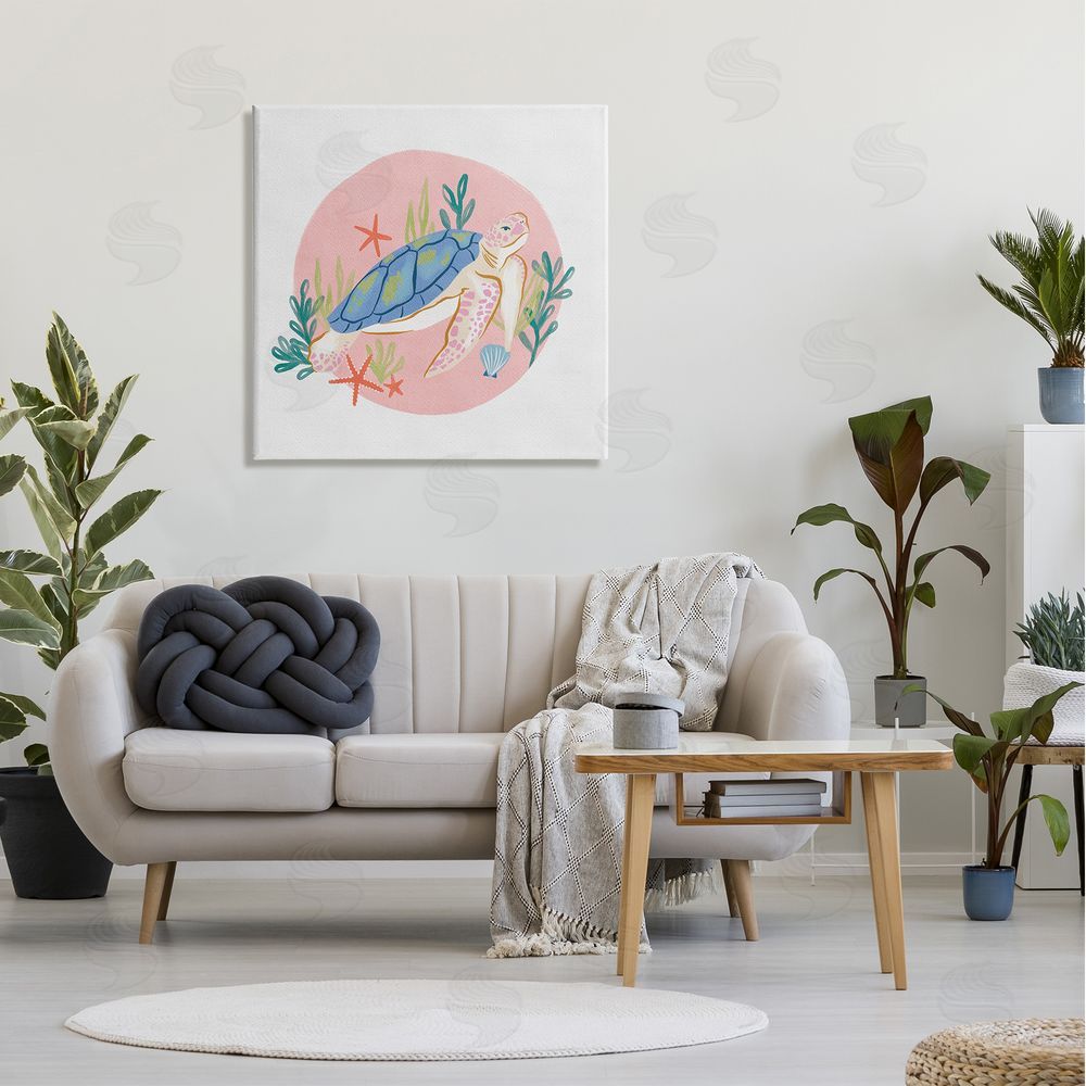 Deborah Curiel Gracious Turtle Ocean Seaweed Shell Starfish Marine Reptile Canvas Wall Art in Room