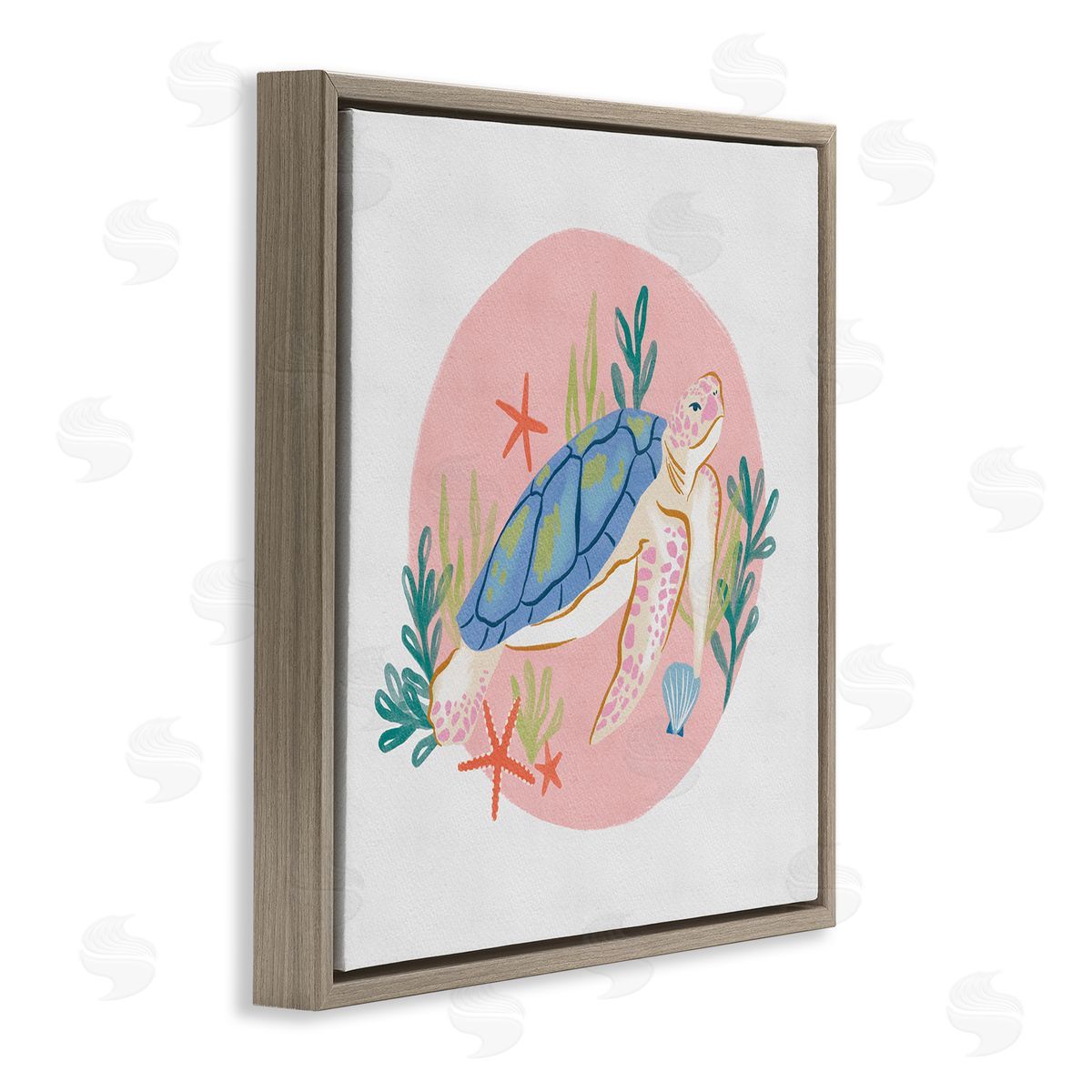 Deborah Curiel Gracious Turtle Ocean Seaweed Shell Starfish Marine Reptile Brown Floating Frame Canvas Wall Art Print