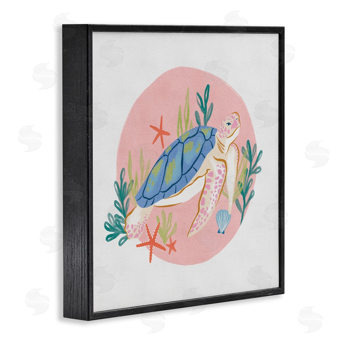 Deborah Curiel Gracious Turtle Ocean Seaweed Shell Starfish Marine Reptile Black Framed Glicee Wall Art Print