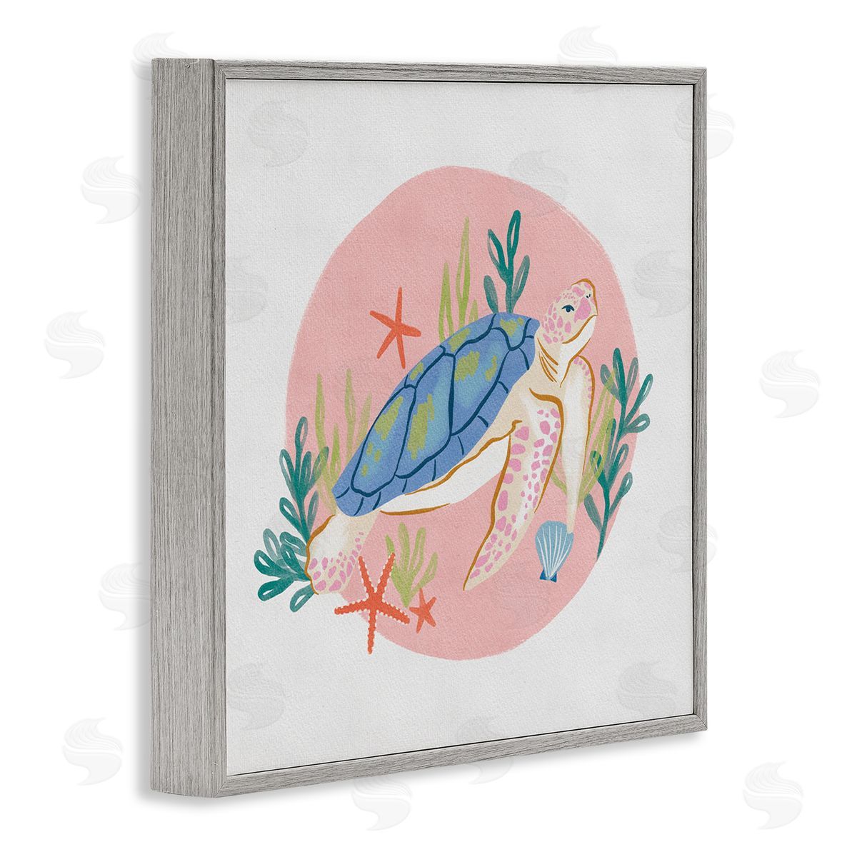 Deborah Curiel Gracious Turtle Ocean Seaweed Shell Starfish Marine Reptile Gray Framed Glicee Wall Art Print