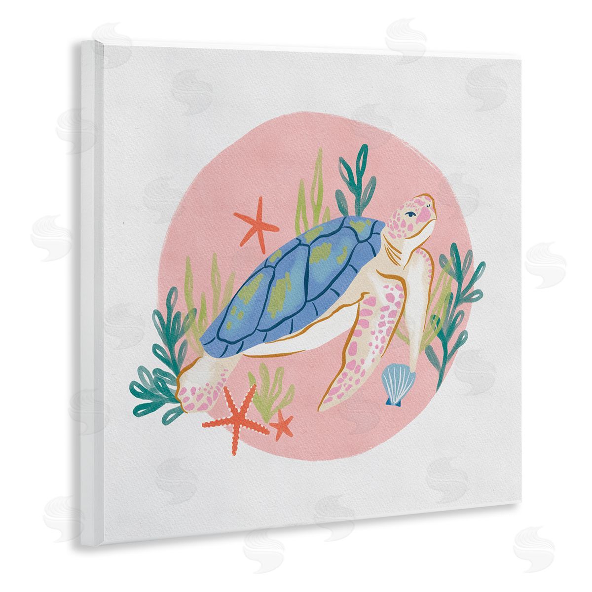 Deborah Curiel Gracious Turtle Ocean Seaweed Shell Starfish Marine Reptile Wooden Wall Plaque Art Print
