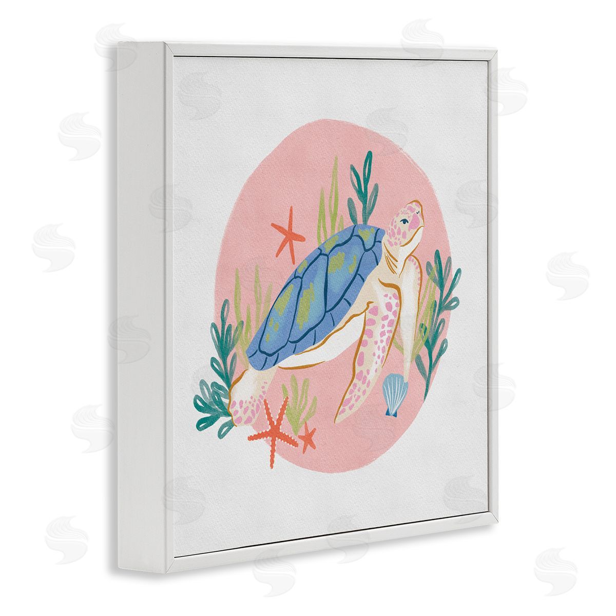 Deborah Curiel Gracious Turtle Ocean Seaweed Shell Starfish Marine Reptile White Framed Glicee Wall Art Print