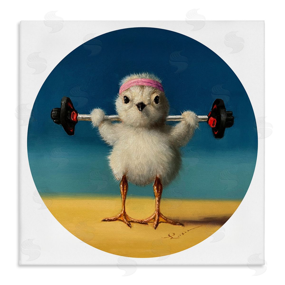 Lucia Heffernan Born Strong Little Chicken Bird Lifting Weights Stretched Canvas Wall Art Print