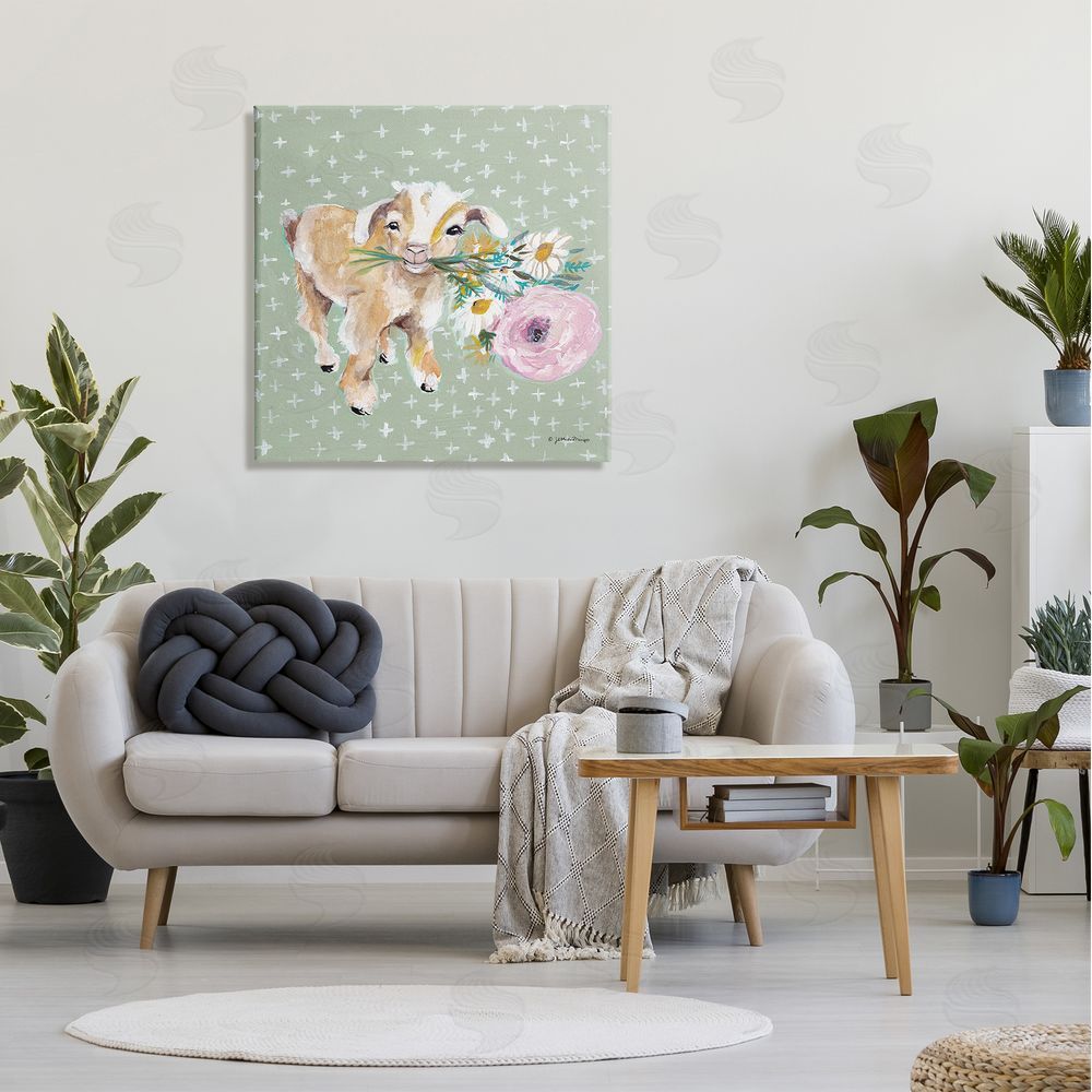 Jessica Mingo Attentive Buckling Goat Offering Flowers Studded Backdrop Canvas Wall Art in Room