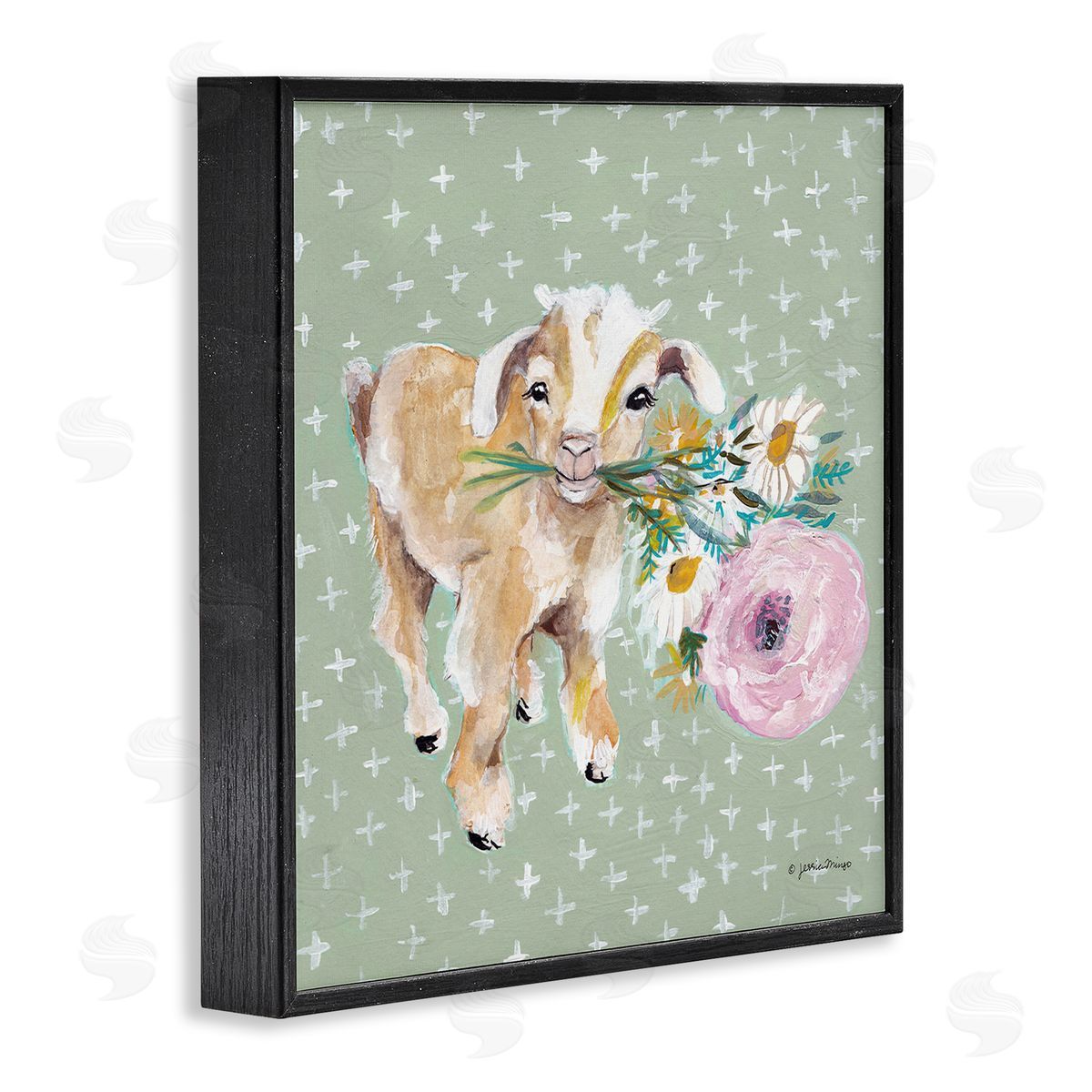 Jessica Mingo Attentive Buckling Goat Offering Flowers Studded Backdrop Black Framed Glicee Wall Art Print