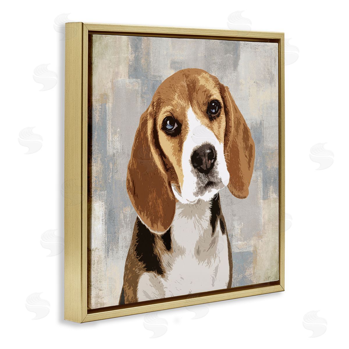 Pet Beagle Patiently Waiting Gold Floating Frame Canvas Wall Art, Home Decor by Keri Rodgers