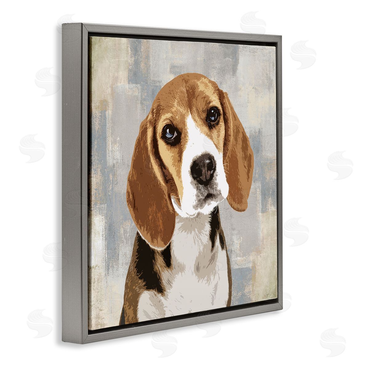 Pet Beagle Patiently Waiting Grey Floating Frame Canvas Wall Art, Home Decor by Keri Rodgers