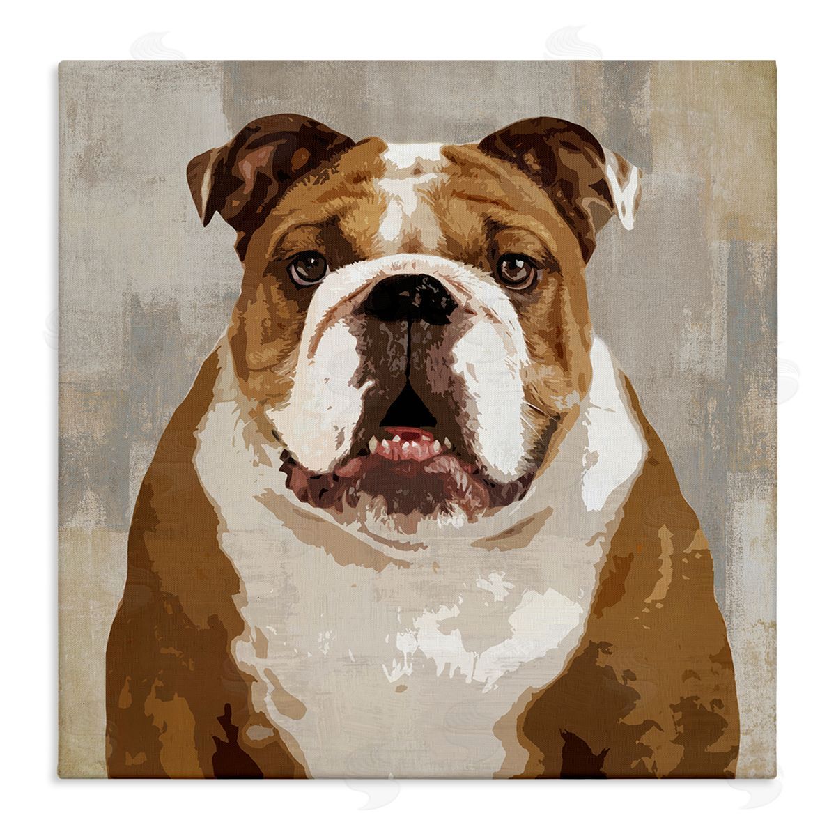 Keri Rodgers Bulldog Hungrily Waiting Dull Abstract Background Pet Collage Stretched Canvas Wall Art Print