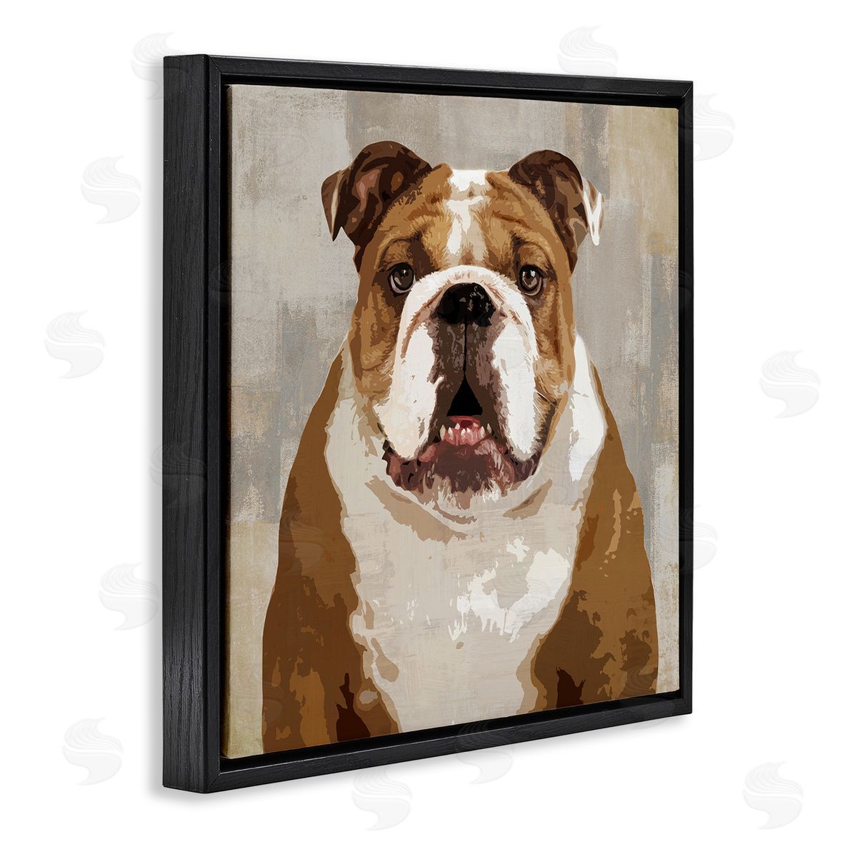 Keri Rodgers Bulldog Hungrily Waiting Dull Abstract Background Pet Collage Black Floating Frame Canvas Wall Art Print