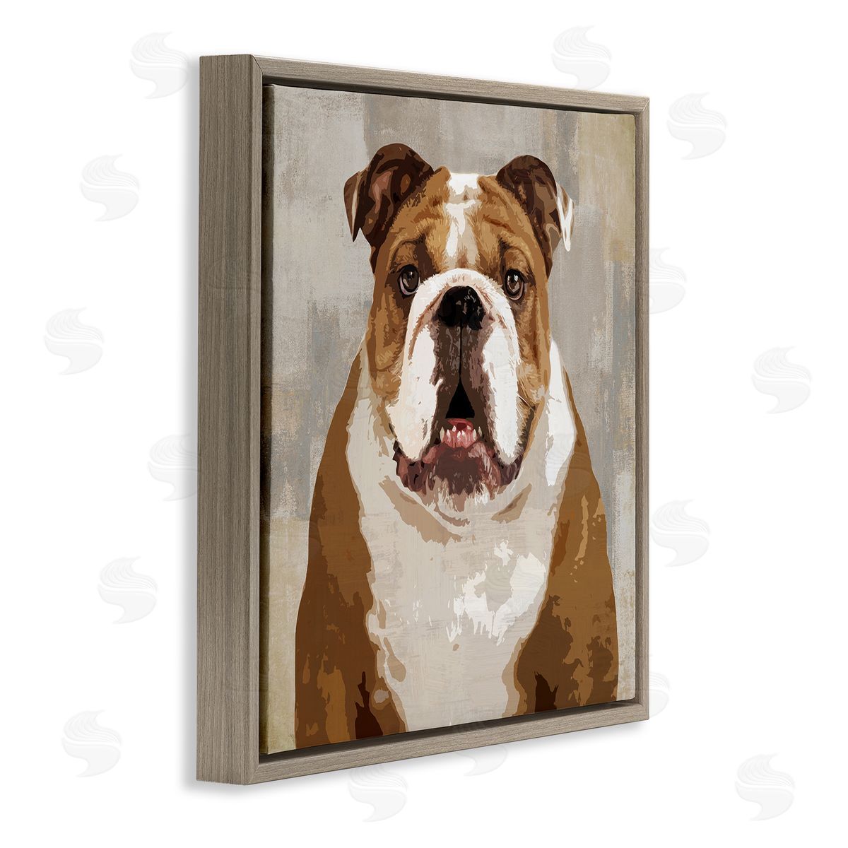 Keri Rodgers Bulldog Hungrily Waiting Dull Abstract Background Pet Collage Brown Floating Frame Canvas Wall Art Print