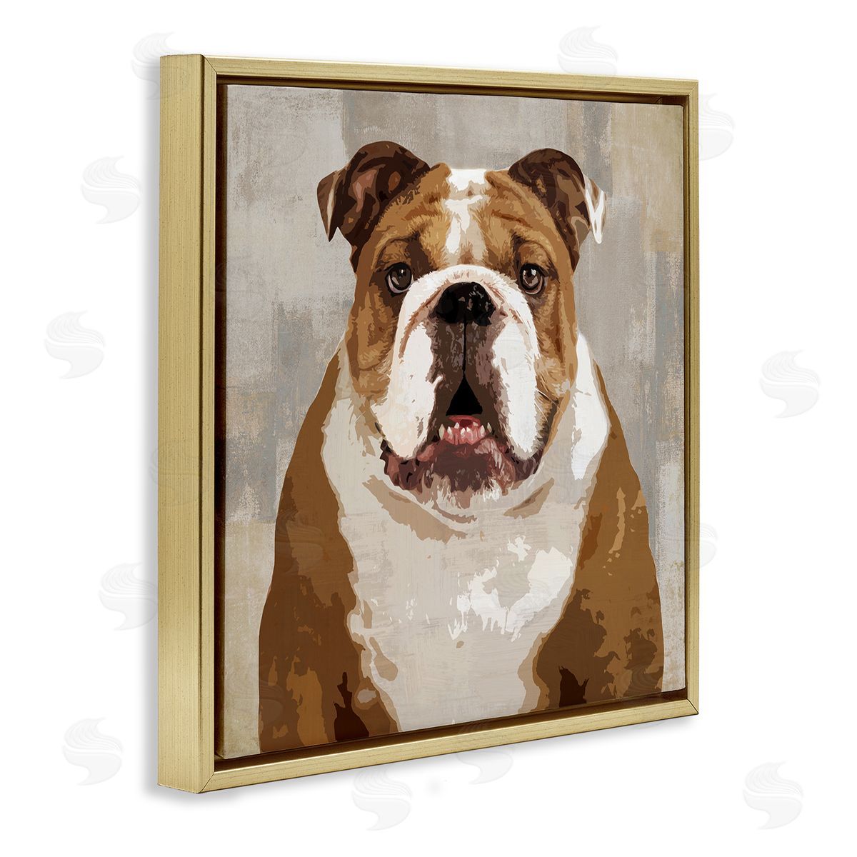 Keri Rodgers Bulldog Hungrily Waiting Dull Abstract Background Pet Collage Gold Floating Frame Canvas Wall Art Print