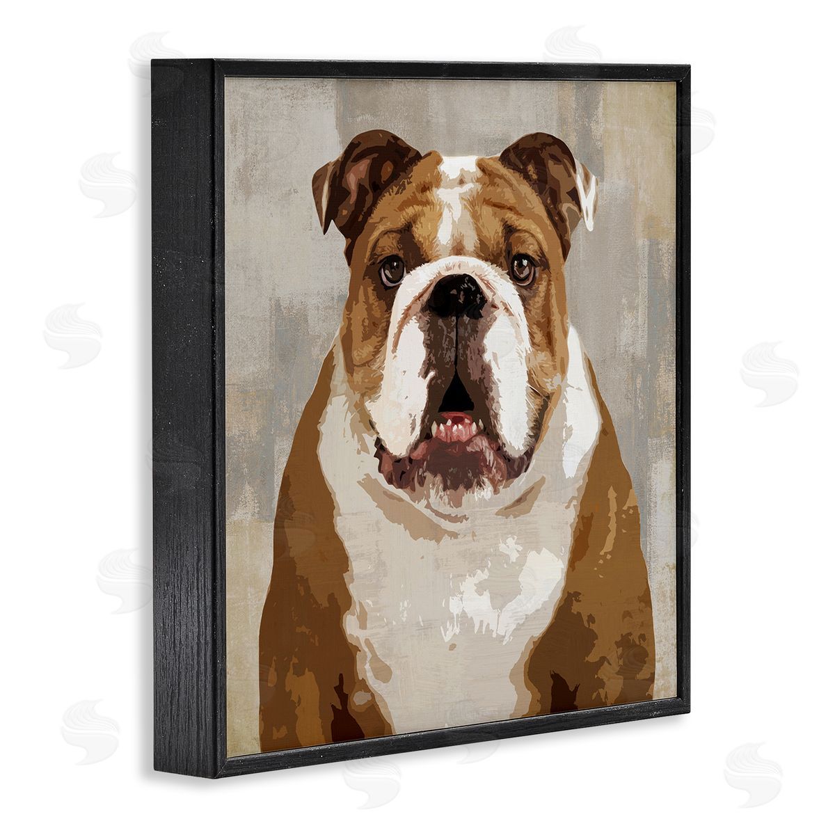 Keri Rodgers Bulldog Hungrily Waiting Dull Abstract Background Pet Collage Black Framed Glicee Wall Art Print