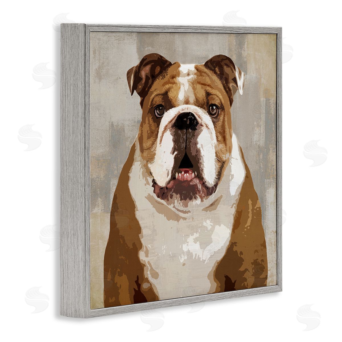 Keri Rodgers Bulldog Hungrily Waiting Dull Abstract Background Pet Collage Gray Framed Glicee Wall Art Print