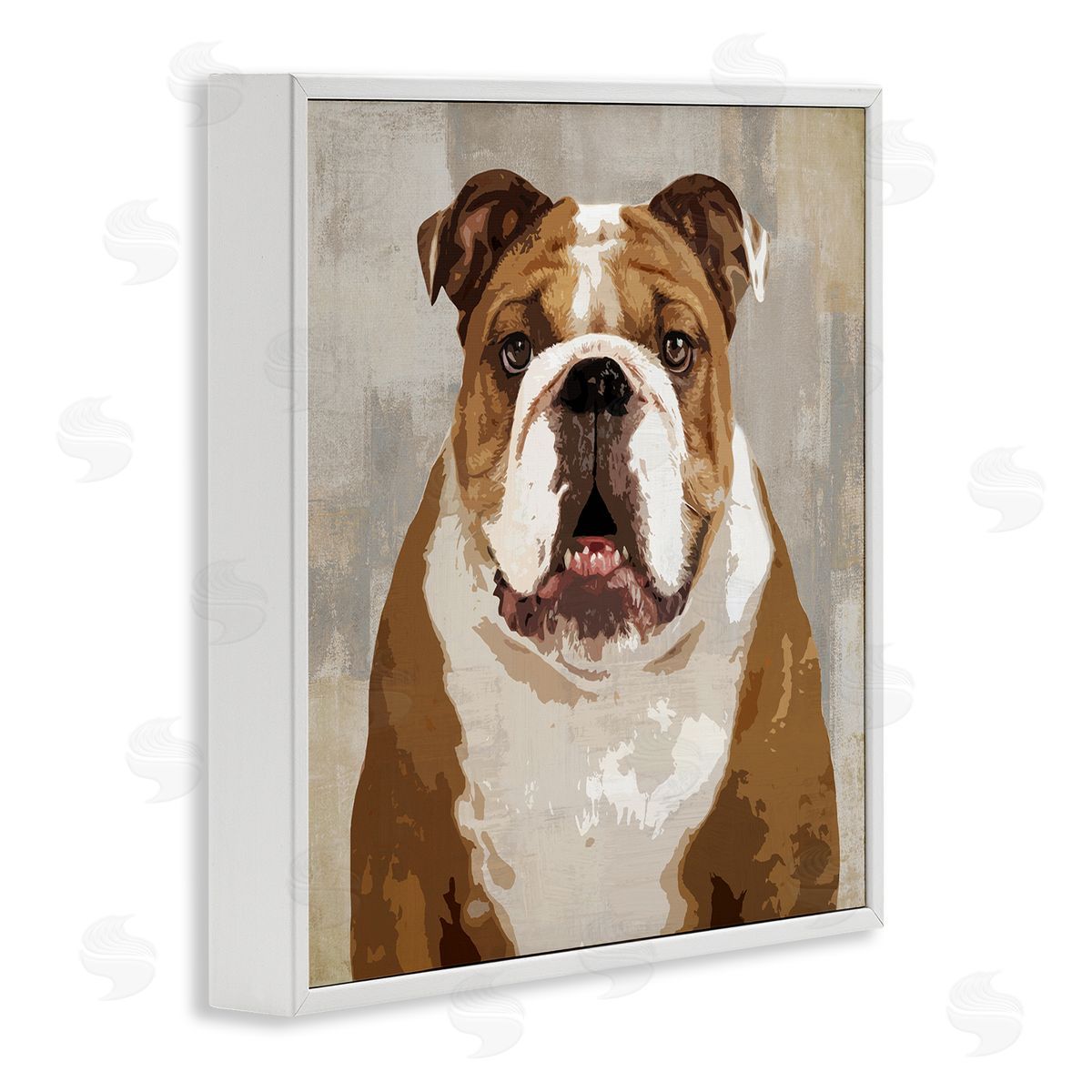 Keri Rodgers Bulldog Hungrily Waiting Dull Abstract Background Pet Collage White Framed Glicee Wall Art Print