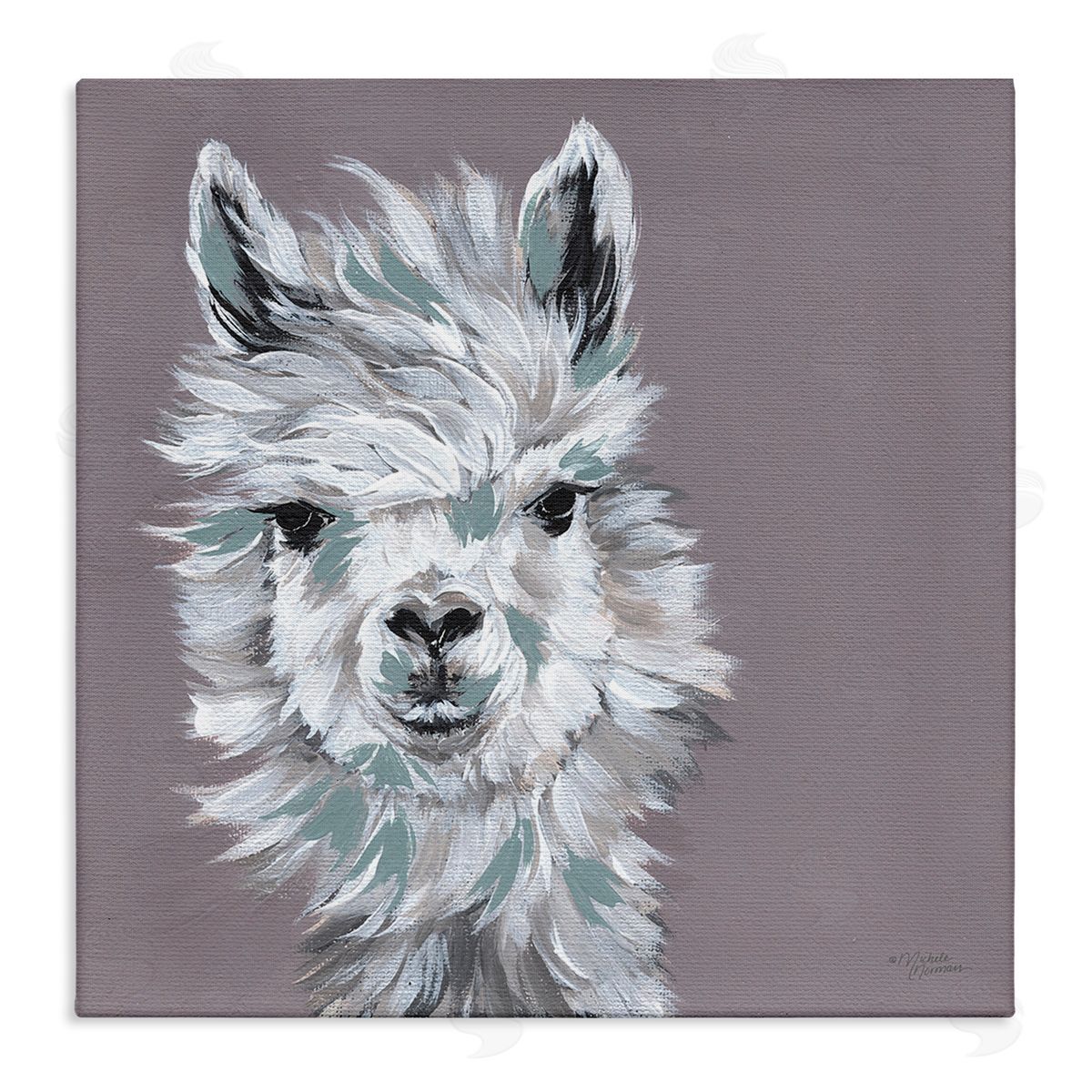 Michele Norman Adventurous Llama Breezy White Haired Alpaca Wise Glance Stretched Canvas Wall Art Print