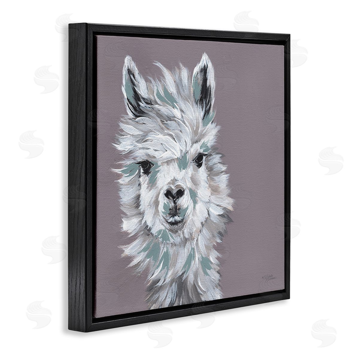 Michele Norman Adventurous Llama Breezy White Haired Alpaca Wise Glance Black Floating Frame Canvas Wall Art Print