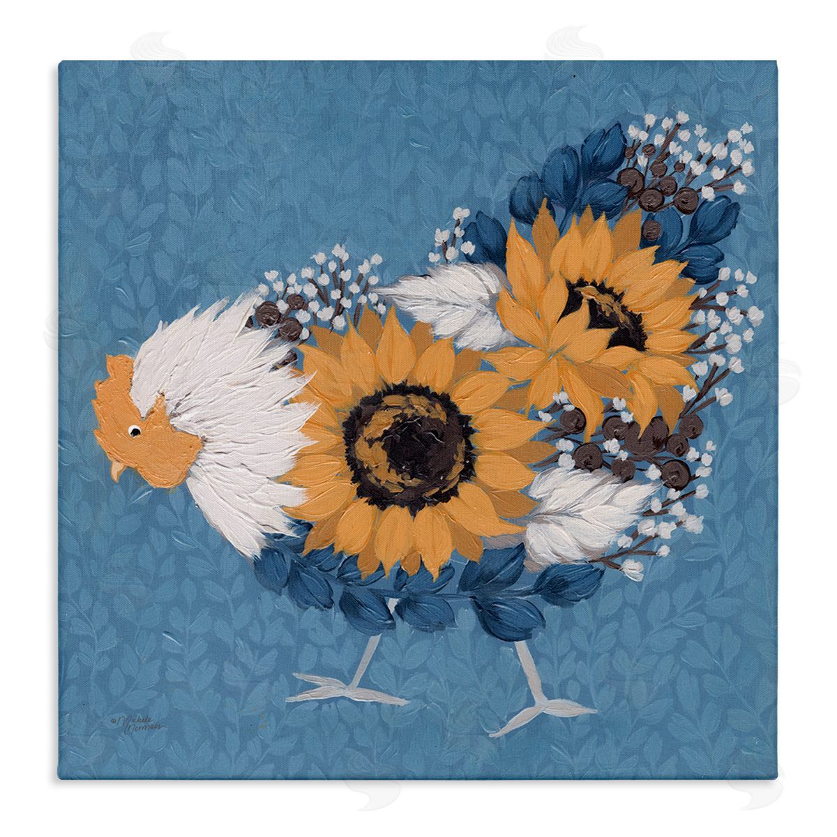 Michele Norman Pecking Farm Chicken Floral Blossom Arrangement Bouquet Stretched Canvas Wall Art Print