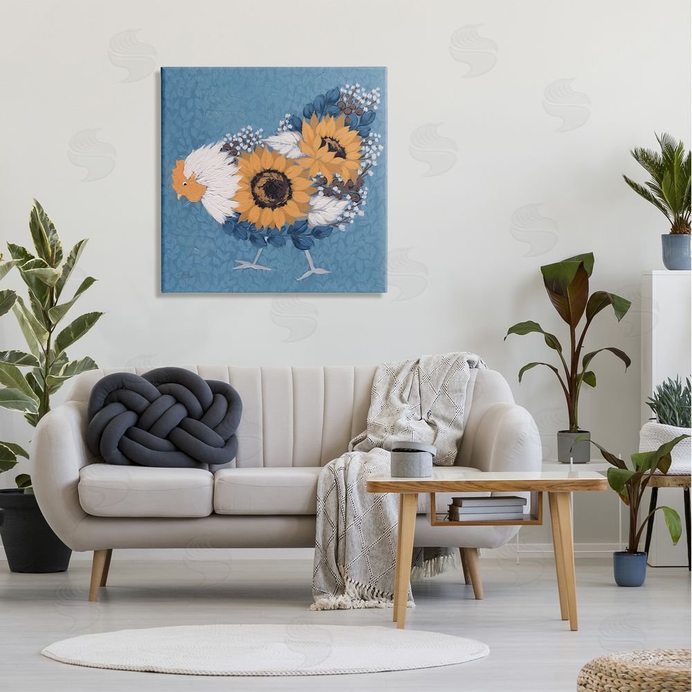Michele Norman Pecking Farm Chicken Floral Blossom Arrangement Bouquet Canvas Wall Art in Room