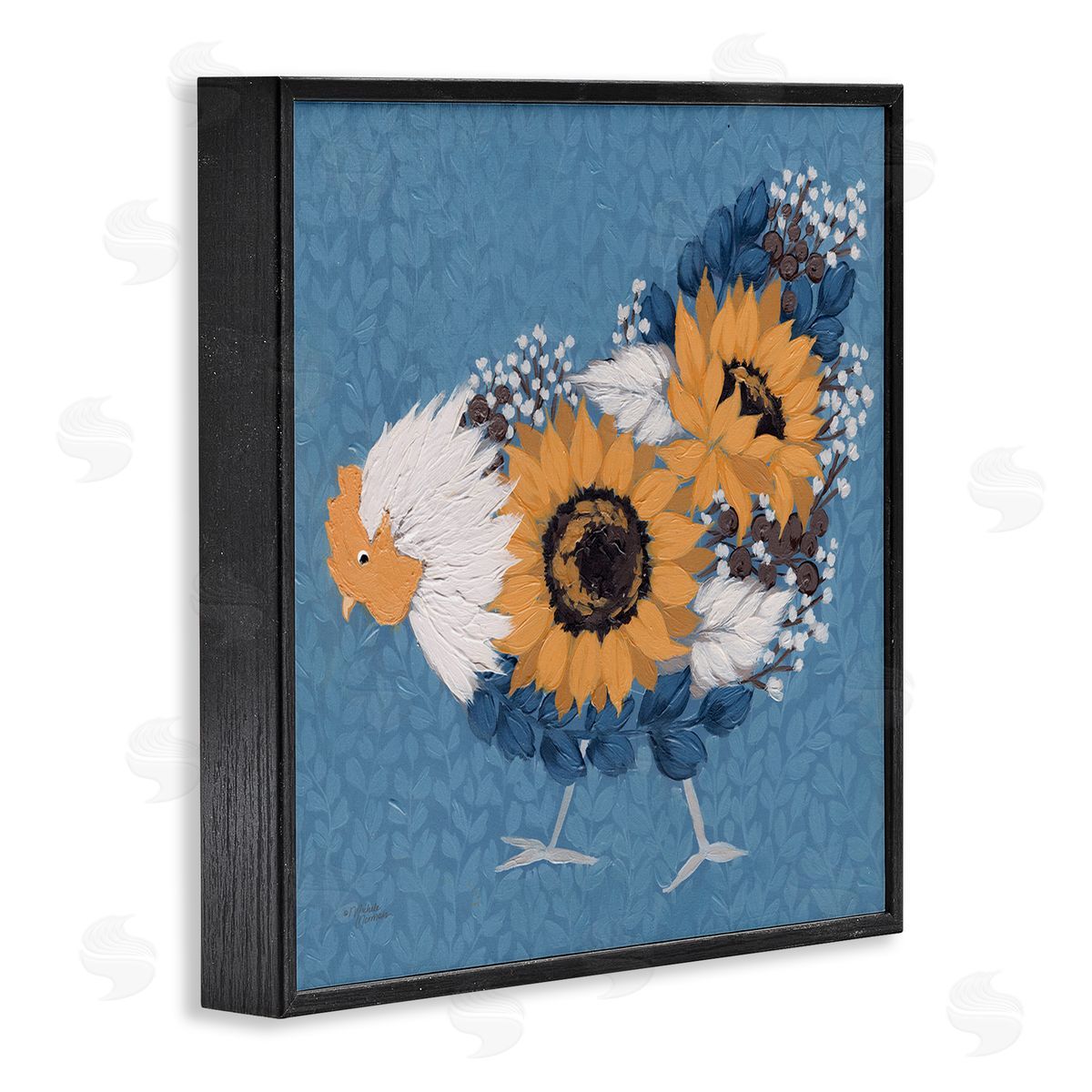 Michele Norman Pecking Farm Chicken Floral Blossom Arrangement Bouquet Black Framed Glicee Wall Art Print