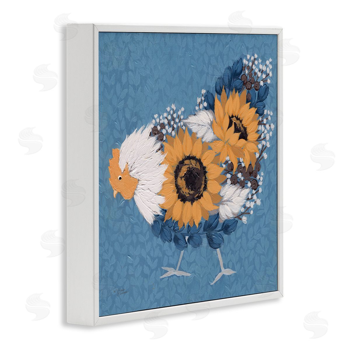 Michele Norman Pecking Farm Chicken Floral Blossom Arrangement Bouquet White Framed Glicee Wall Art Print