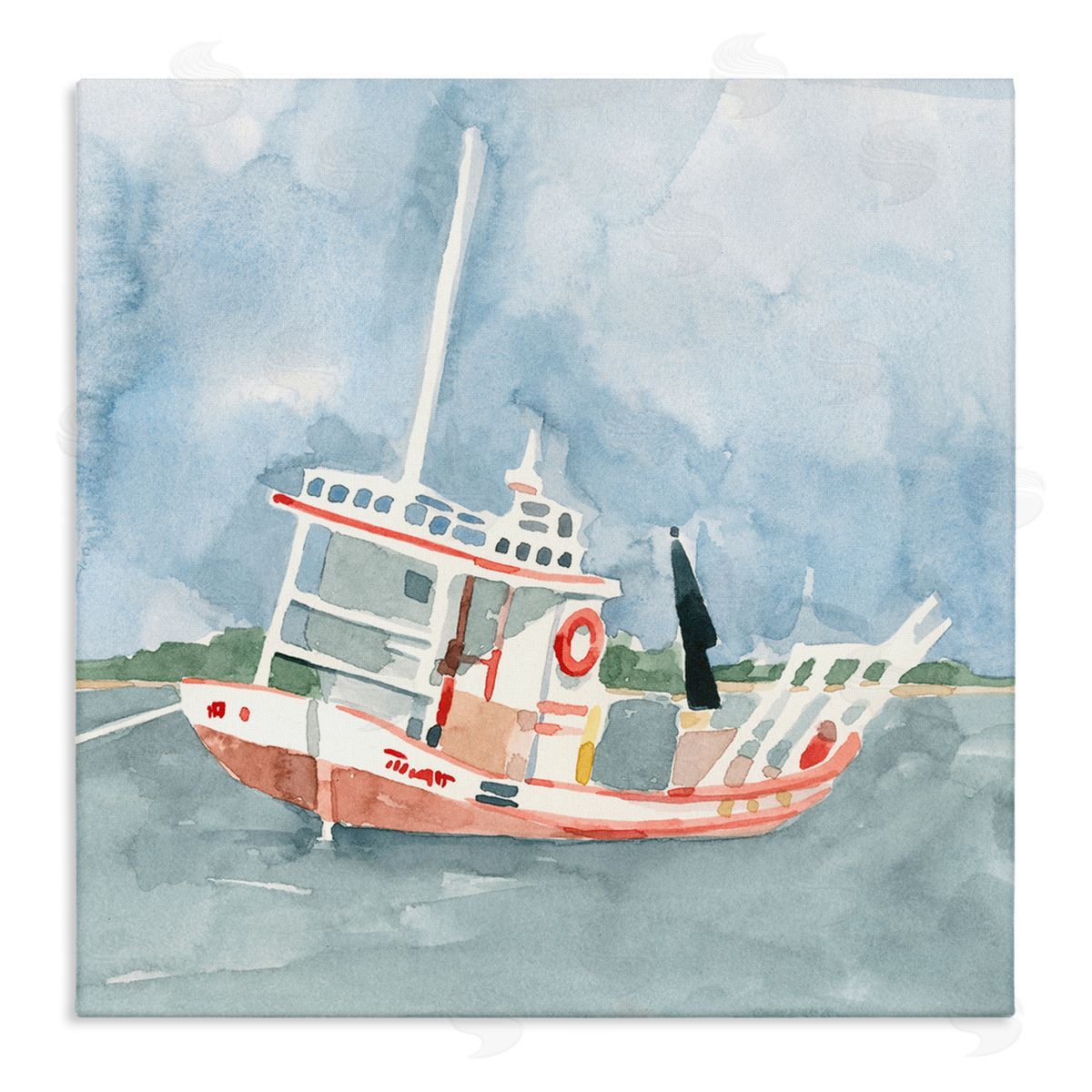 Emma Caroline Fishing Boat Sea Travel Vessel Watercolor Painting Stretched Canvas Wall Art Print