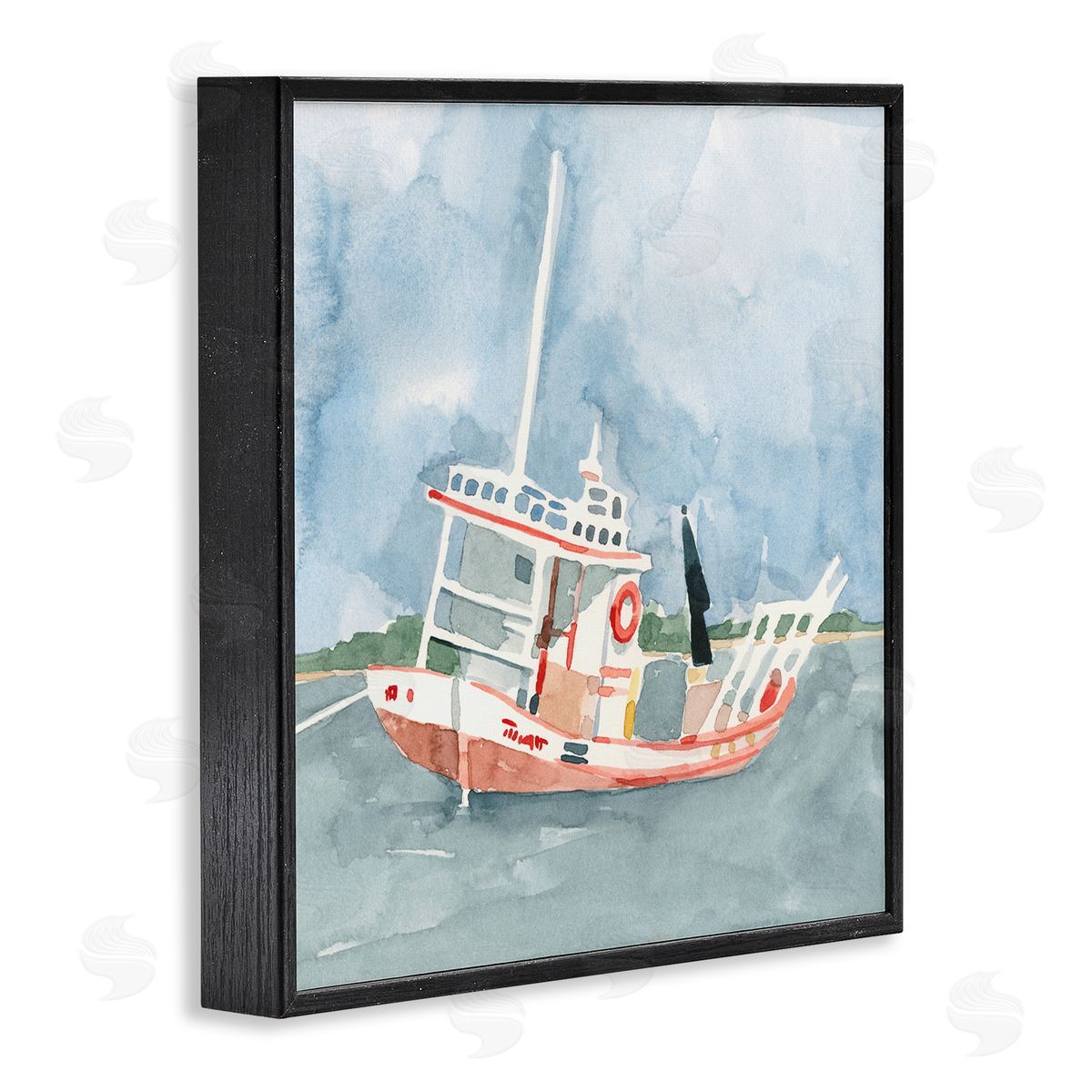 Emma Caroline Fishing Boat Sea Travel Vessel Watercolor Painting Black Framed Glicee Wall Art Print