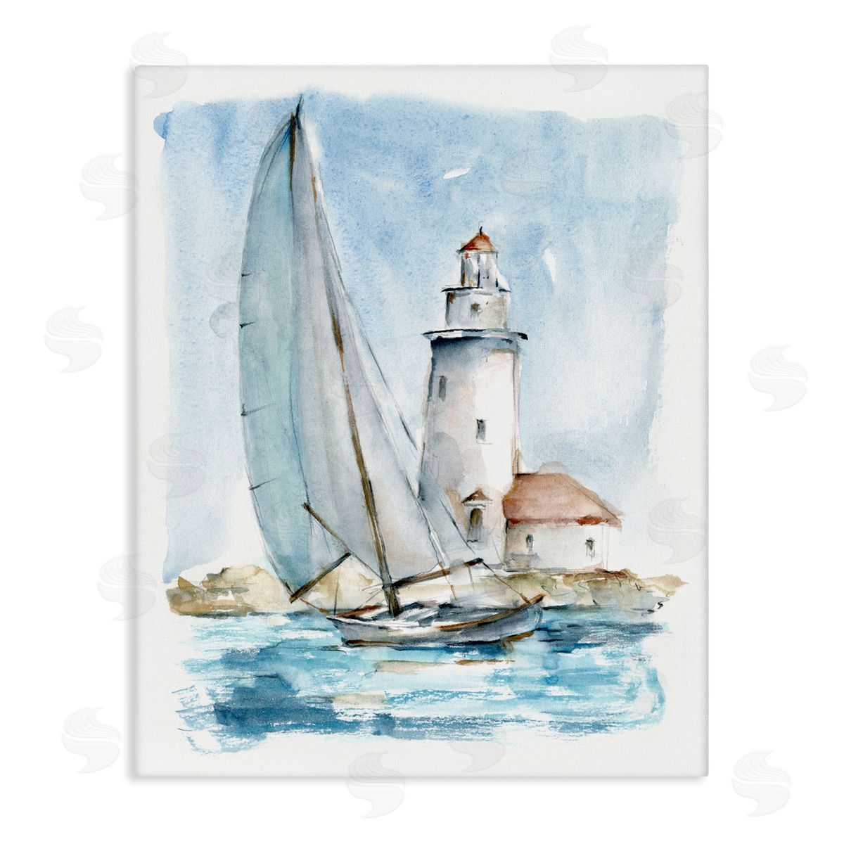 stupell industries Ethan Harper | Lighthouse Tower Beacon Sea Sail Boat Nautical Outdoors Wall Art