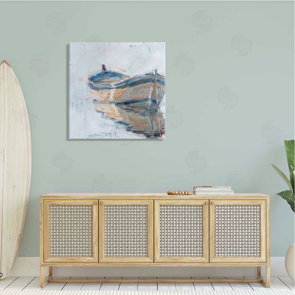 Ethan Harper Abandoned Paddling Watercraft Quiet Icy Ocean Canvas Wall Art in Room