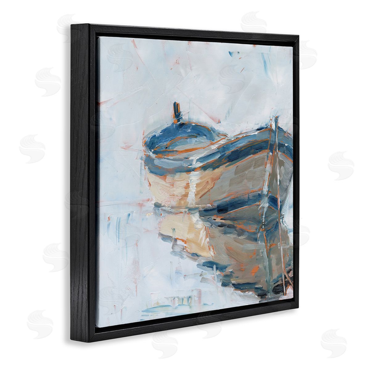 Ethan Harper Abandoned Paddling Watercraft Quiet Icy Ocean Black Floating Frame Canvas Wall Art Print