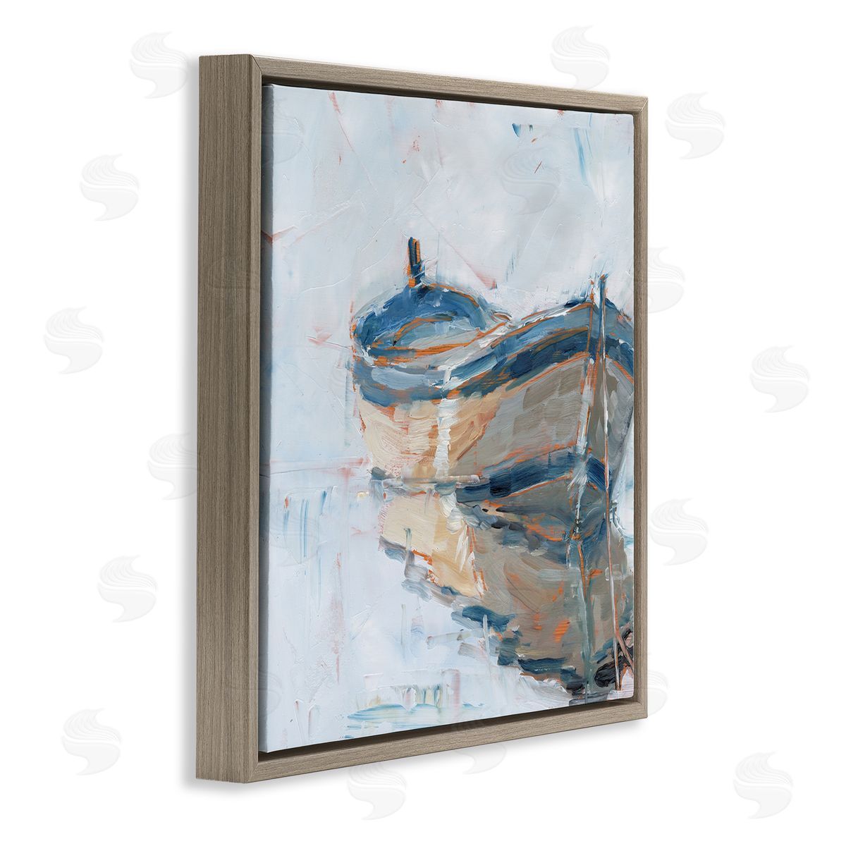 Ethan Harper Abandoned Paddling Watercraft Quiet Icy Ocean Brown Floating Frame Canvas Wall Art Print