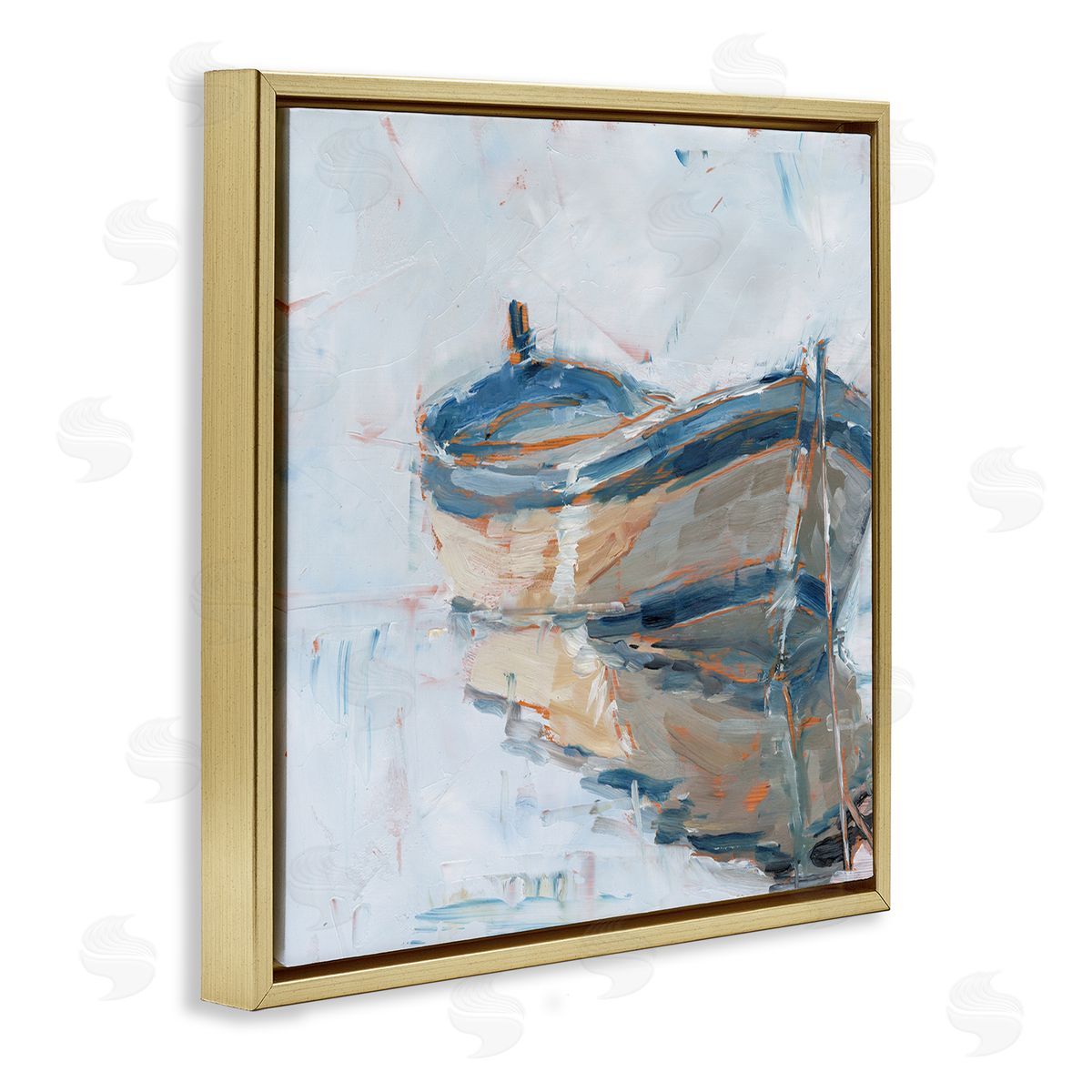 Ethan Harper Abandoned Paddling Watercraft Quiet Icy Ocean Gold Floating Frame Canvas Wall Art Print