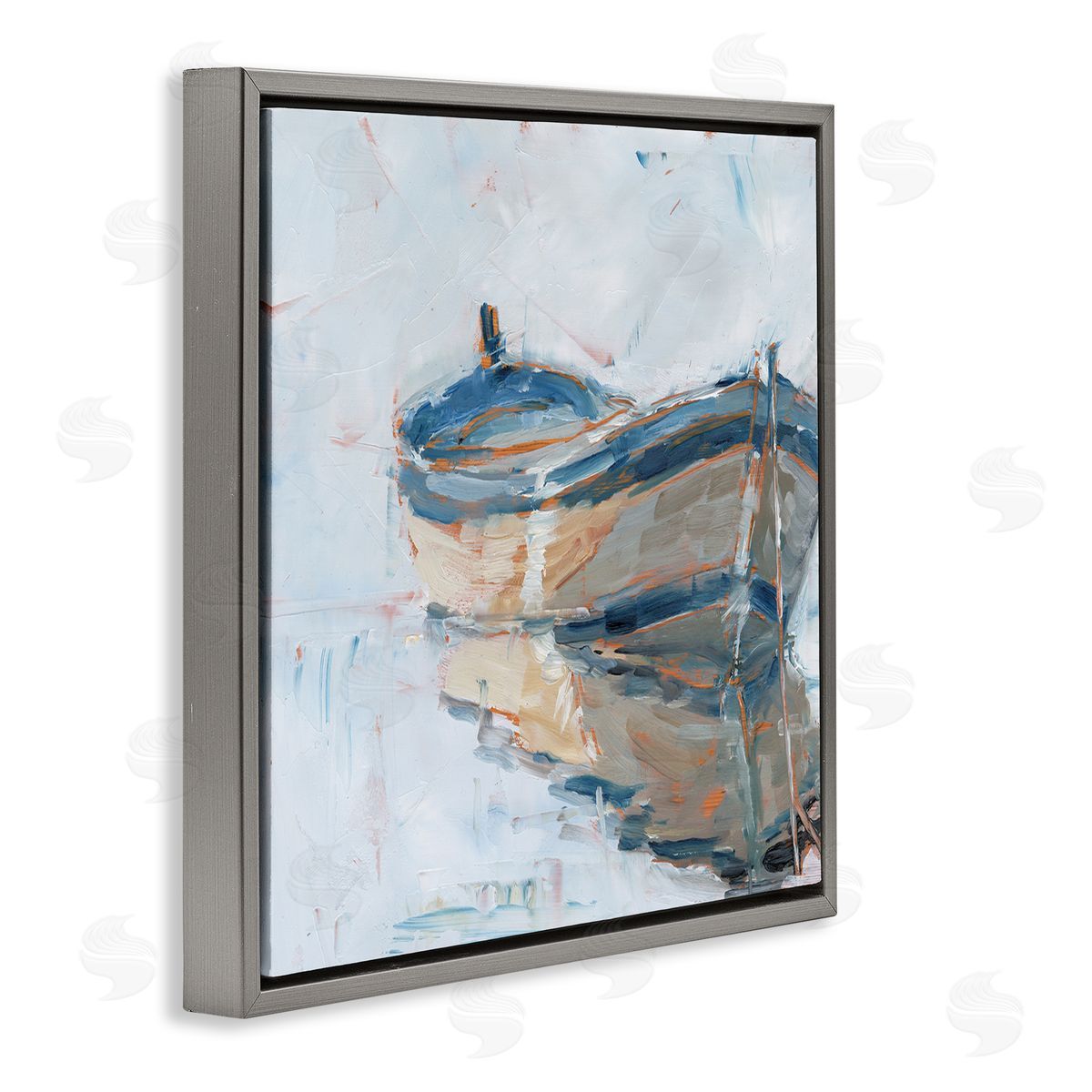 Ethan Harper Abandoned Paddling Watercraft Quiet Icy Ocean Gray Floating Frame Canvas Wall Art Print