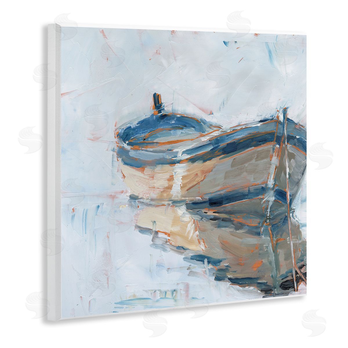 Ethan Harper Abandoned Paddling Watercraft Quiet Icy Ocean Wooden Wall Plaque Art Print