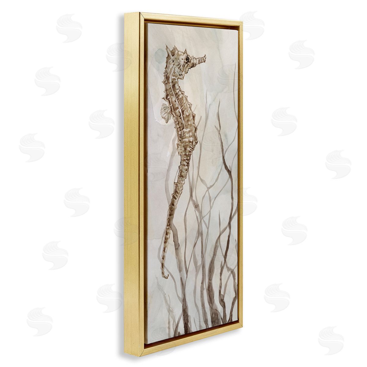 Vigilant Seahorse Ocean Wildlife Gold Floating Frame Canvas Wall Art, Home Decor by Carol Robinson