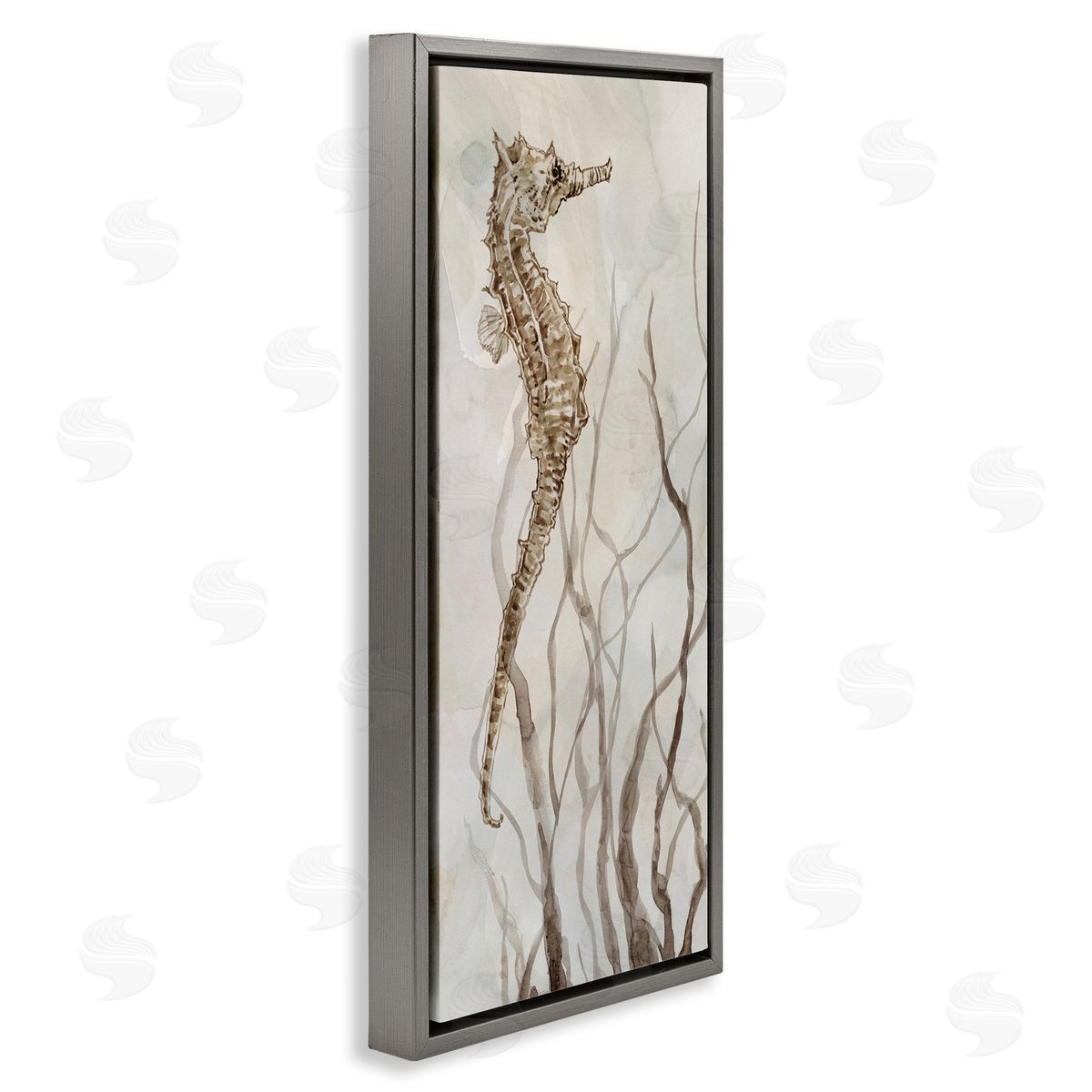Vigilant Seahorse Ocean Wildlife Grey Floating Frame Canvas Wall Art, Home Decor by Carol Robinson