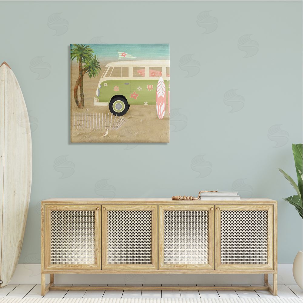 Beth Albert Hippy Travel Van Beach Chair Picnic Ocean Scenery Canvas Wall Art in Room