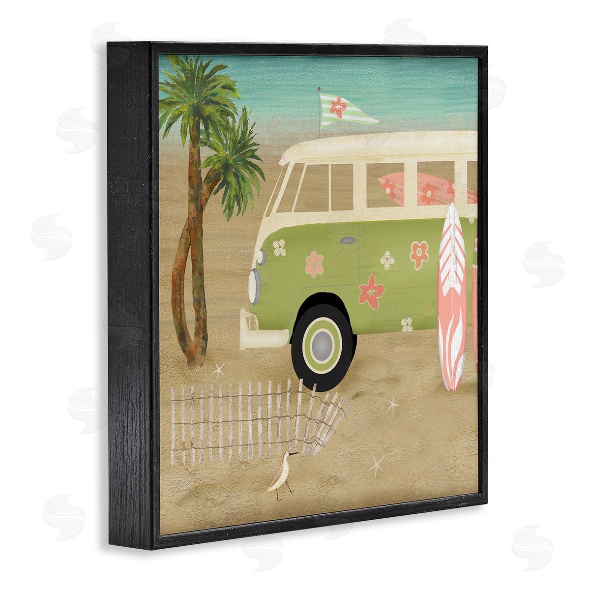 Beth Albert Hippy Travel Van Beach Chair Picnic Ocean Scenery Black Framed Glicee Wall Art Print