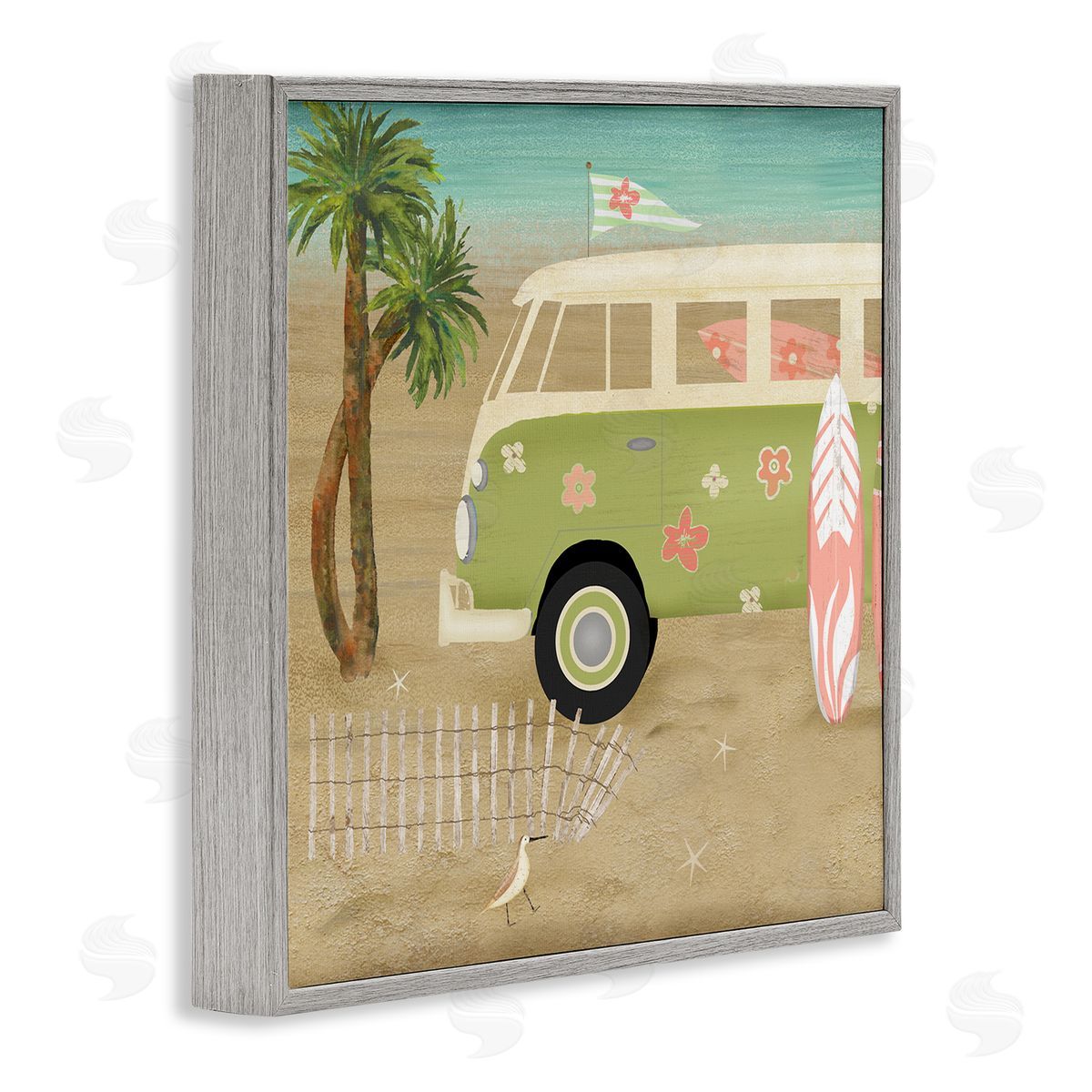 Beth Albert Hippy Travel Van Beach Chair Picnic Ocean Scenery Gray Framed Glicee Wall Art Print