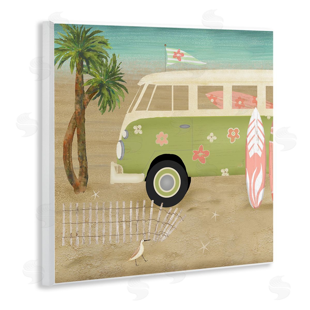 Beth Albert Hippy Travel Van Beach Chair Picnic Ocean Scenery Wooden Wall Plaque Art Print