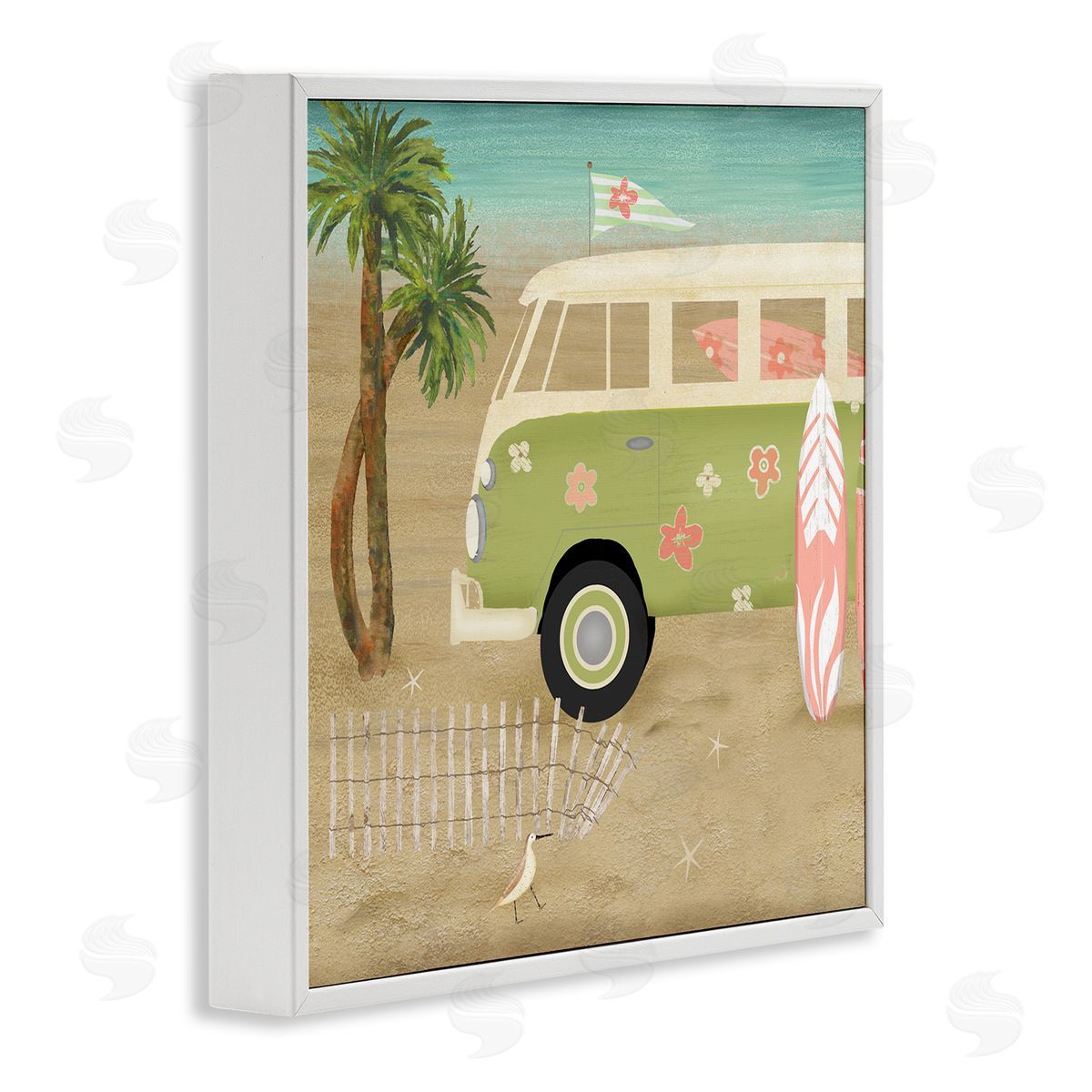 Beth Albert Hippy Travel Van Beach Chair Picnic Ocean Scenery White Framed Glicee Wall Art Print