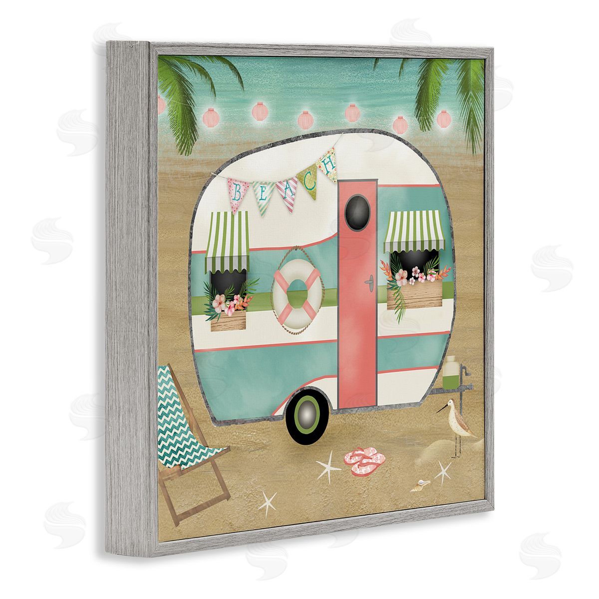 Beth Albert Festive Country Trailer Beach Chair Starfish Sandals Gray Framed Glicee Wall Art Print