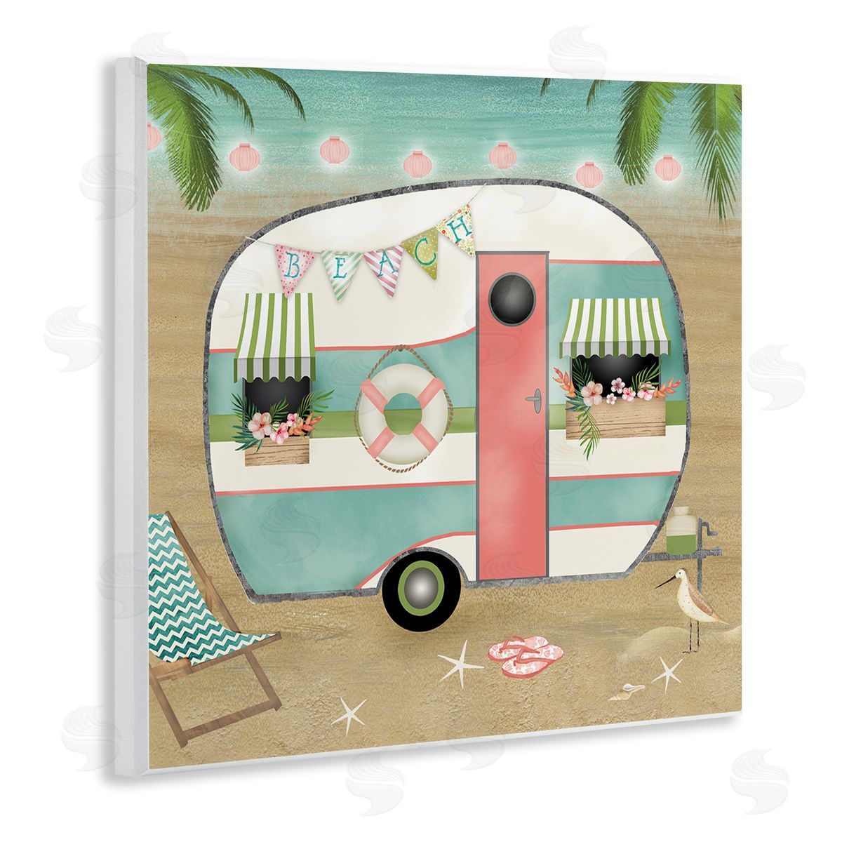 Beth Albert Festive Country Trailer Beach Chair Starfish Sandals Wooden Wall Plaque Art Print