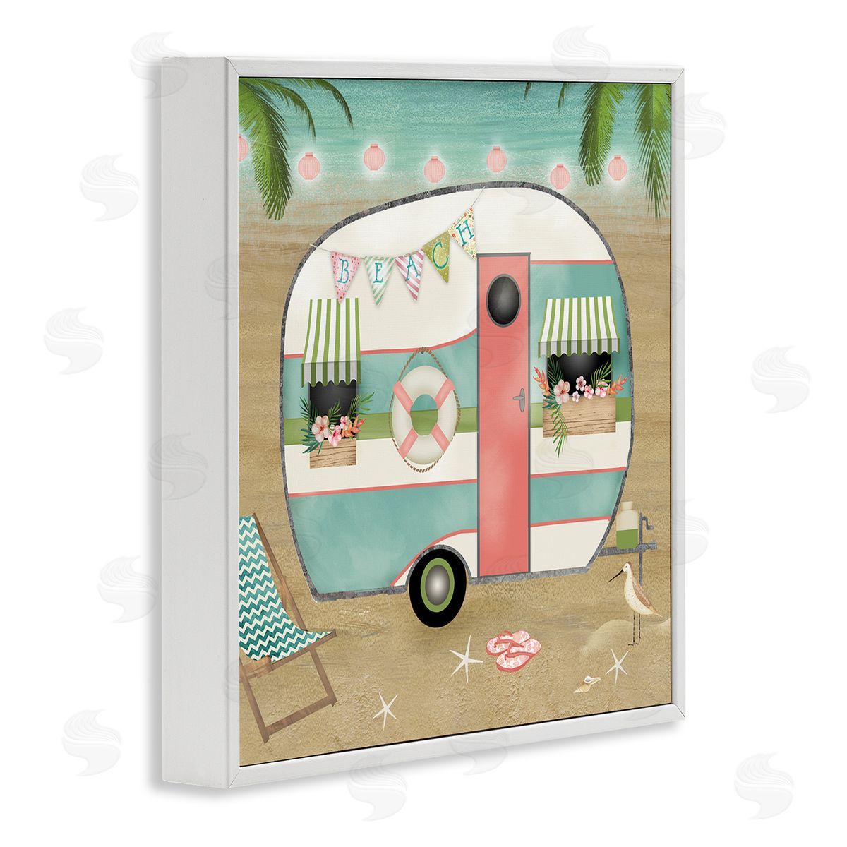 Beth Albert Festive Country Trailer Beach Chair Starfish Sandals White Framed Glicee Wall Art Print