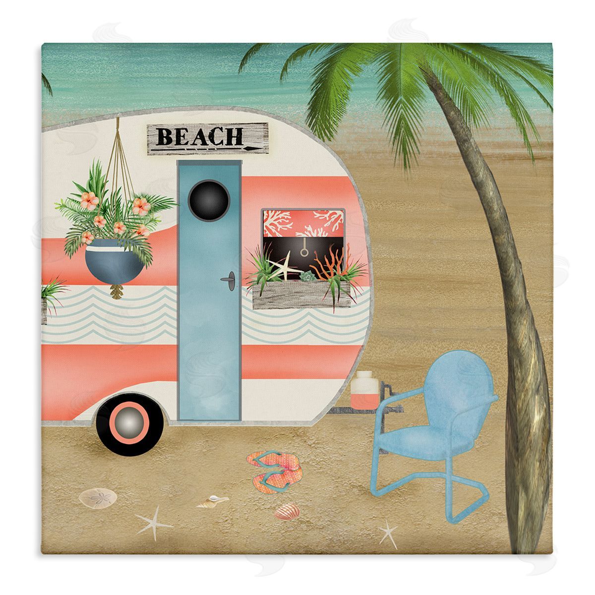 Beth Albert Coastal Van Sea Horizon Palm Trees Picturesque Vacation  Stretched Canvas Wall Art Print