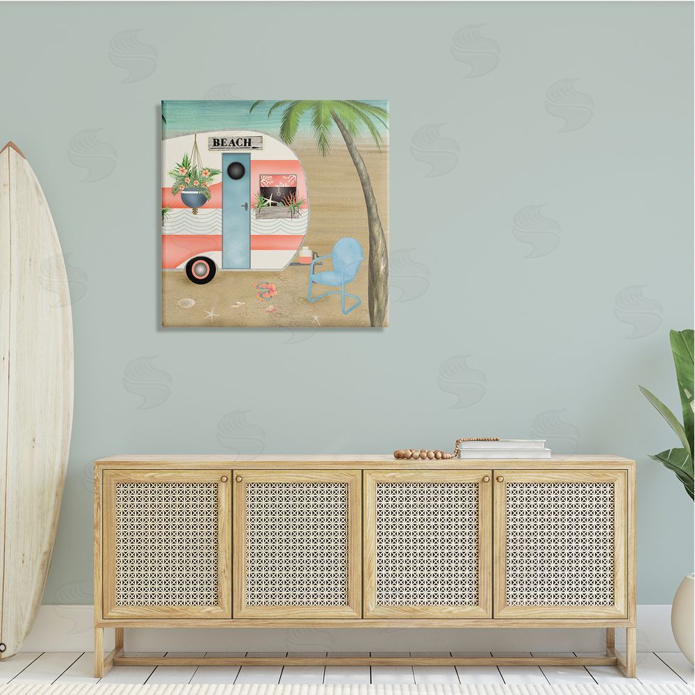 Beth Albert Coastal Van Sea Horizon Palm Trees Picturesque Vacation  Canvas Wall Art in Room