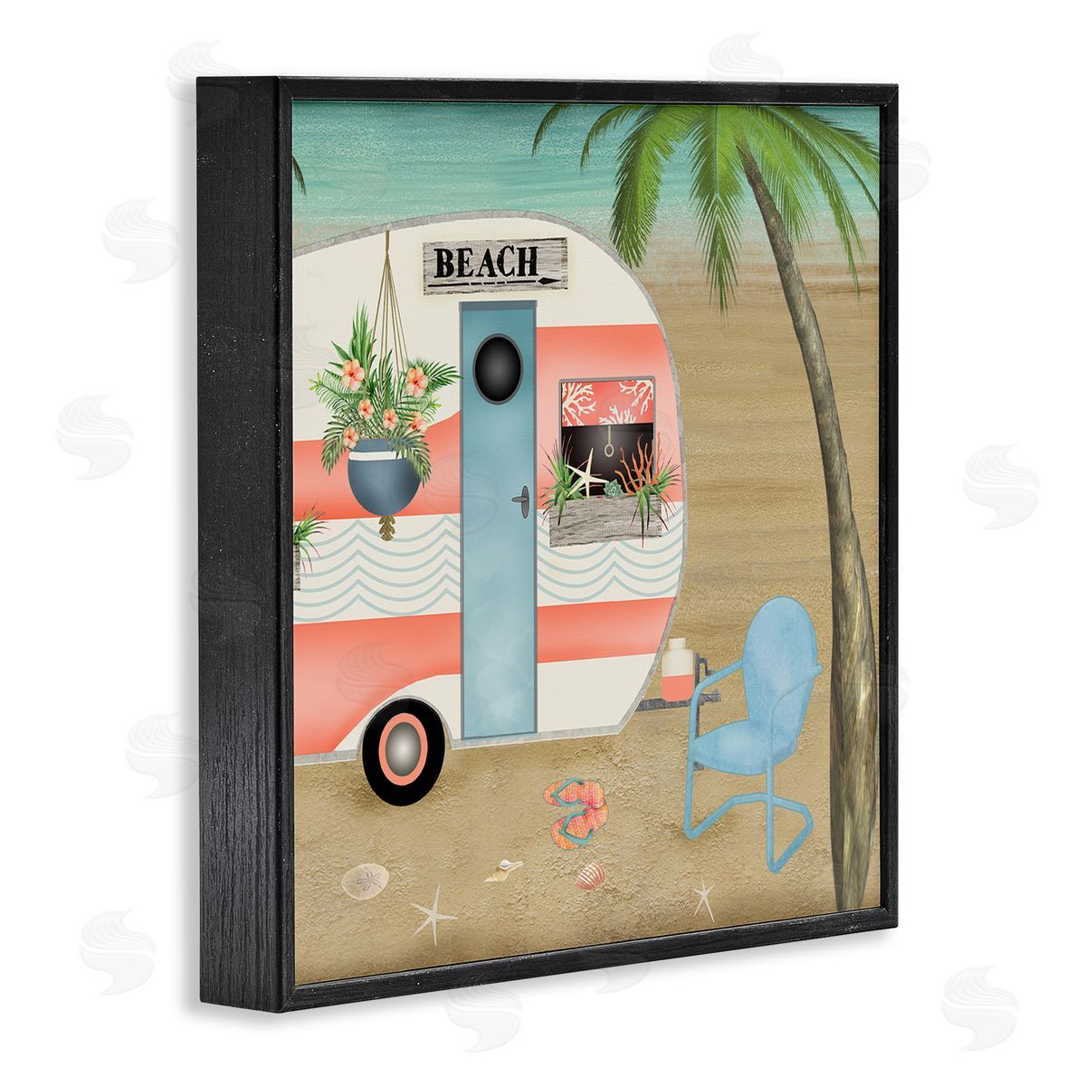 Beth Albert Coastal Van Sea Horizon Palm Trees Picturesque Vacation  Black Framed Glicee Wall Art Print