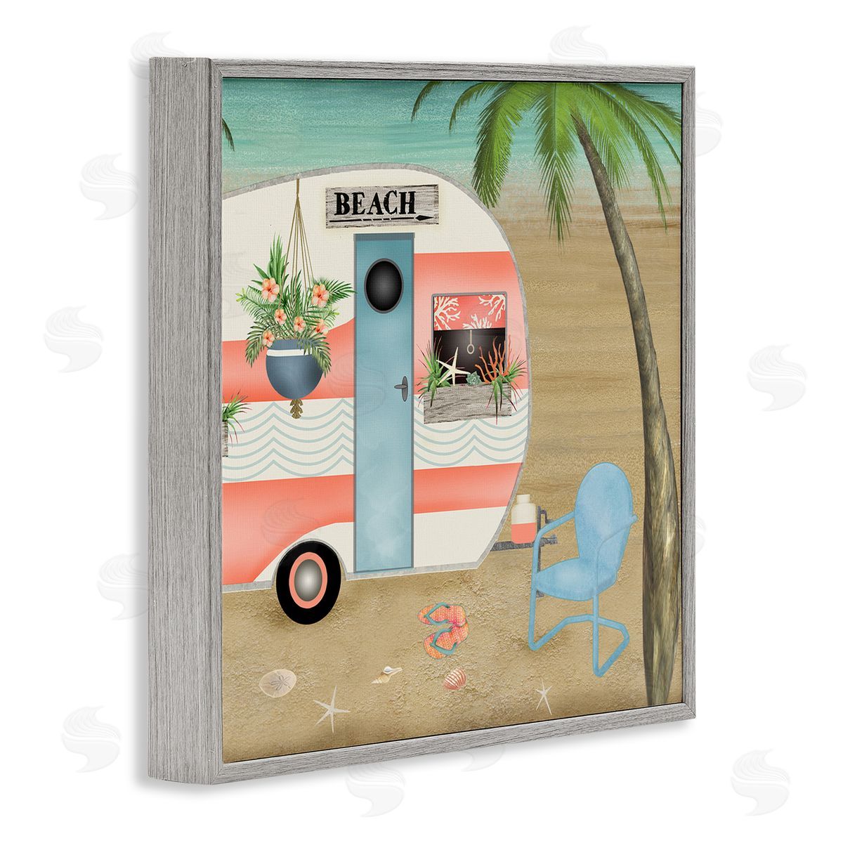 Beth Albert Coastal Van Sea Horizon Palm Trees Picturesque Vacation  Gray Framed Glicee Wall Art Print