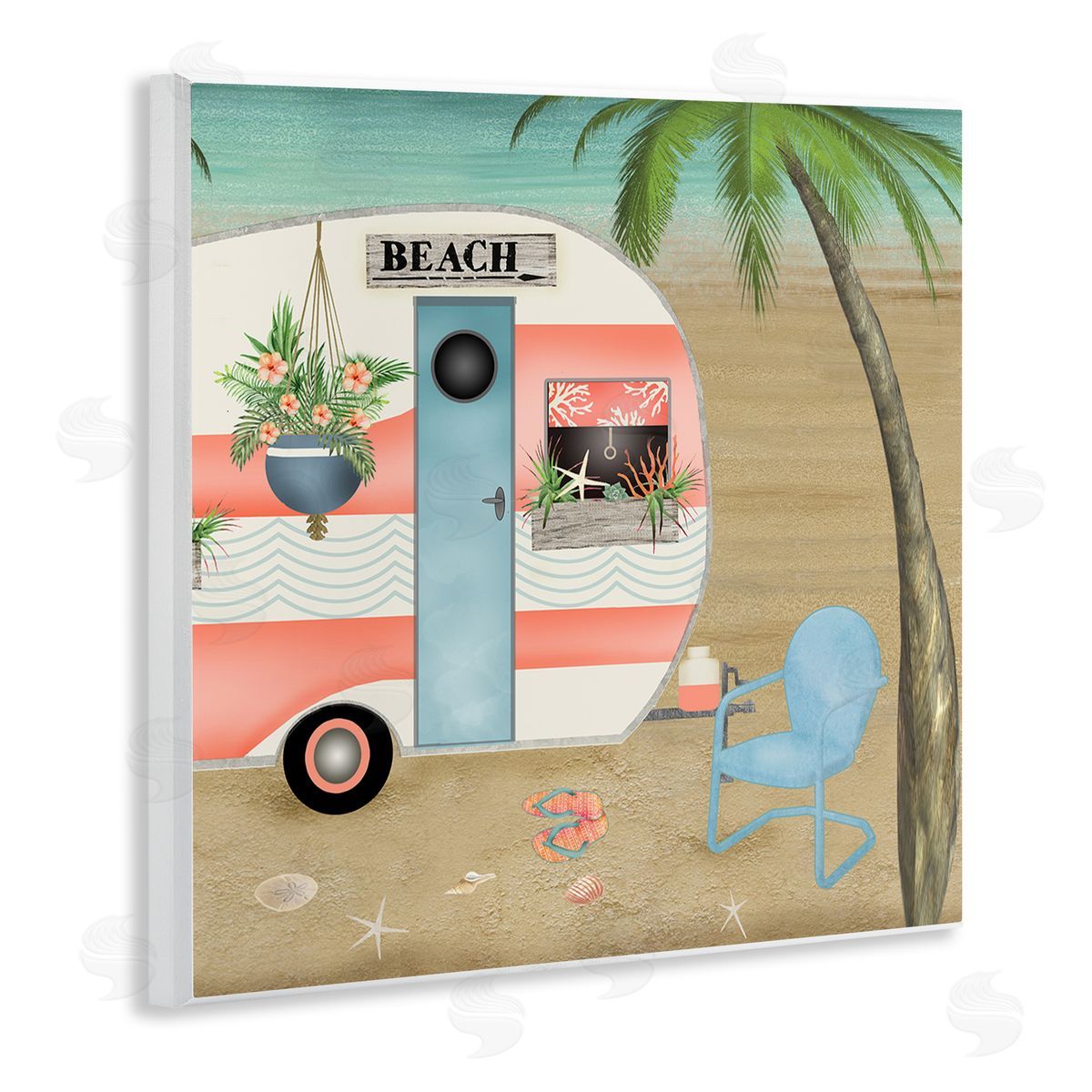Beth Albert Coastal Van Sea Horizon Palm Trees Picturesque Vacation  Wooden Wall Plaque Art Print