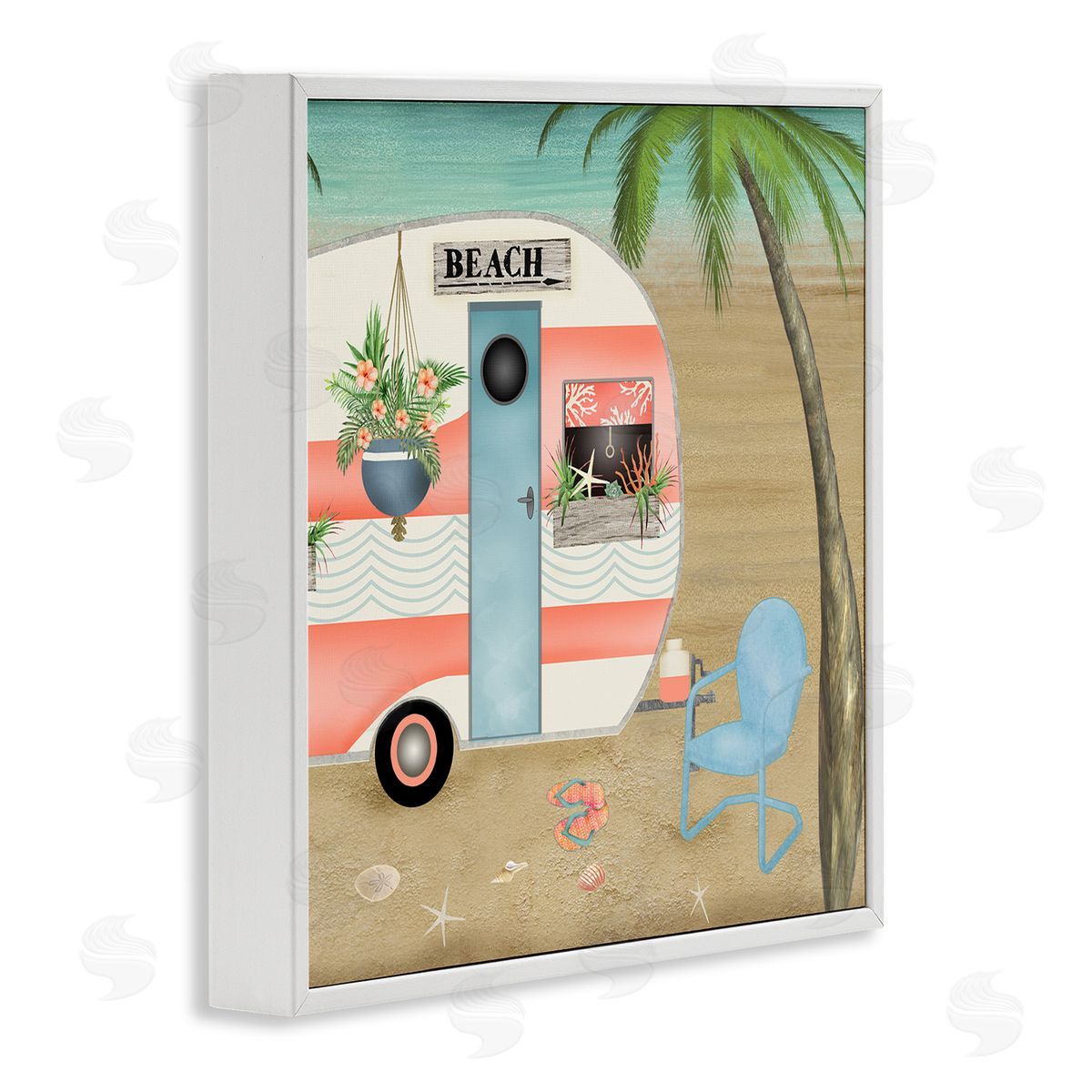 Beth Albert Coastal Van Sea Horizon Palm Trees Picturesque Vacation  White Framed Glicee Wall Art Print